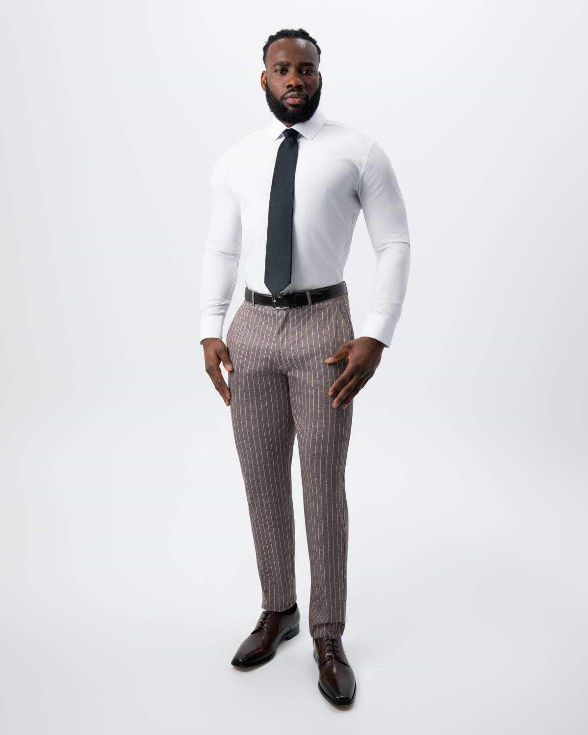 Athletic Fit Stretch Suit - Textured Light Brown with Cream Stripe