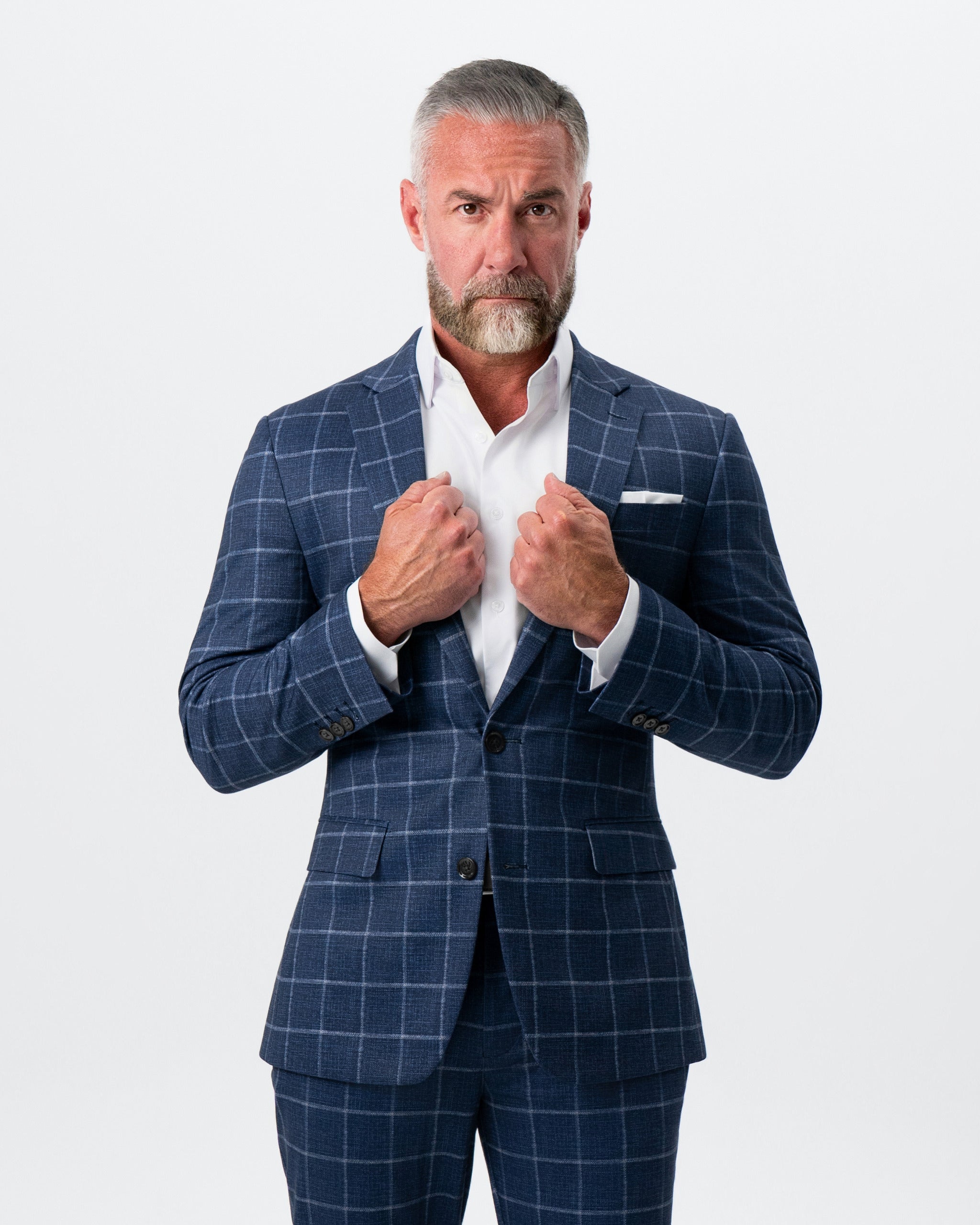 Athletic Fit Stretch Blazer - Textured Navy with White Windowpane