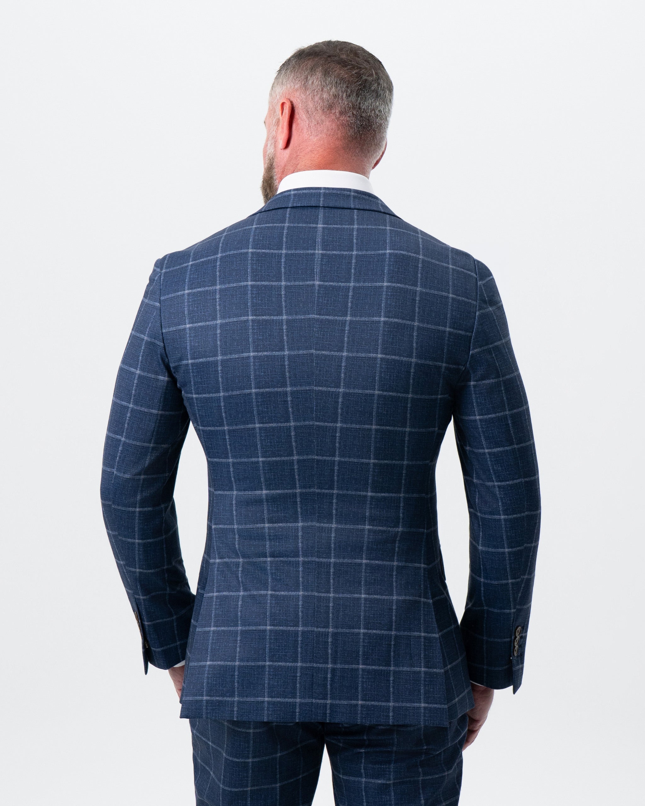Athletic Fit Stretch Blazer - Textured Navy with White Windowpane