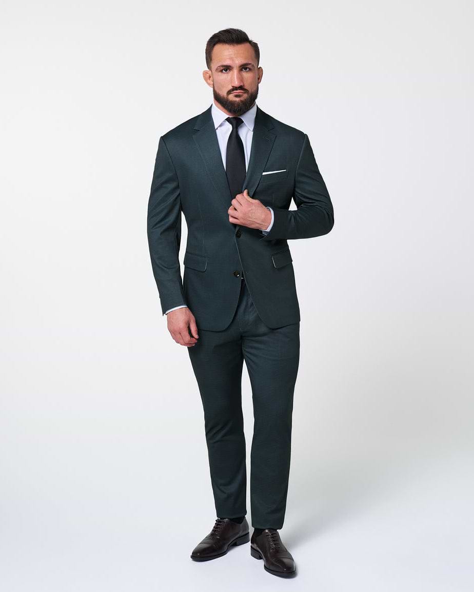 Athletic Fit Stretch Suit - Navy and Light Blue Microcheck