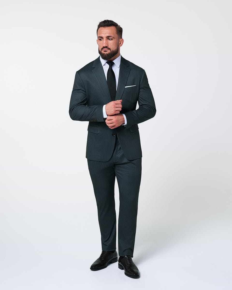 Athletic Fit Stretch Suit - Navy and Light Blue Microcheck
