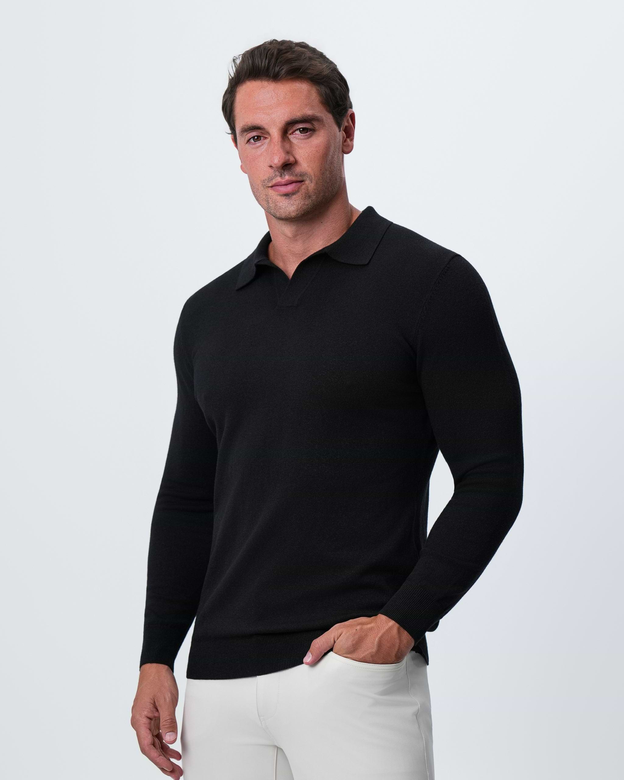 Buttonless Sweater Polo - Black