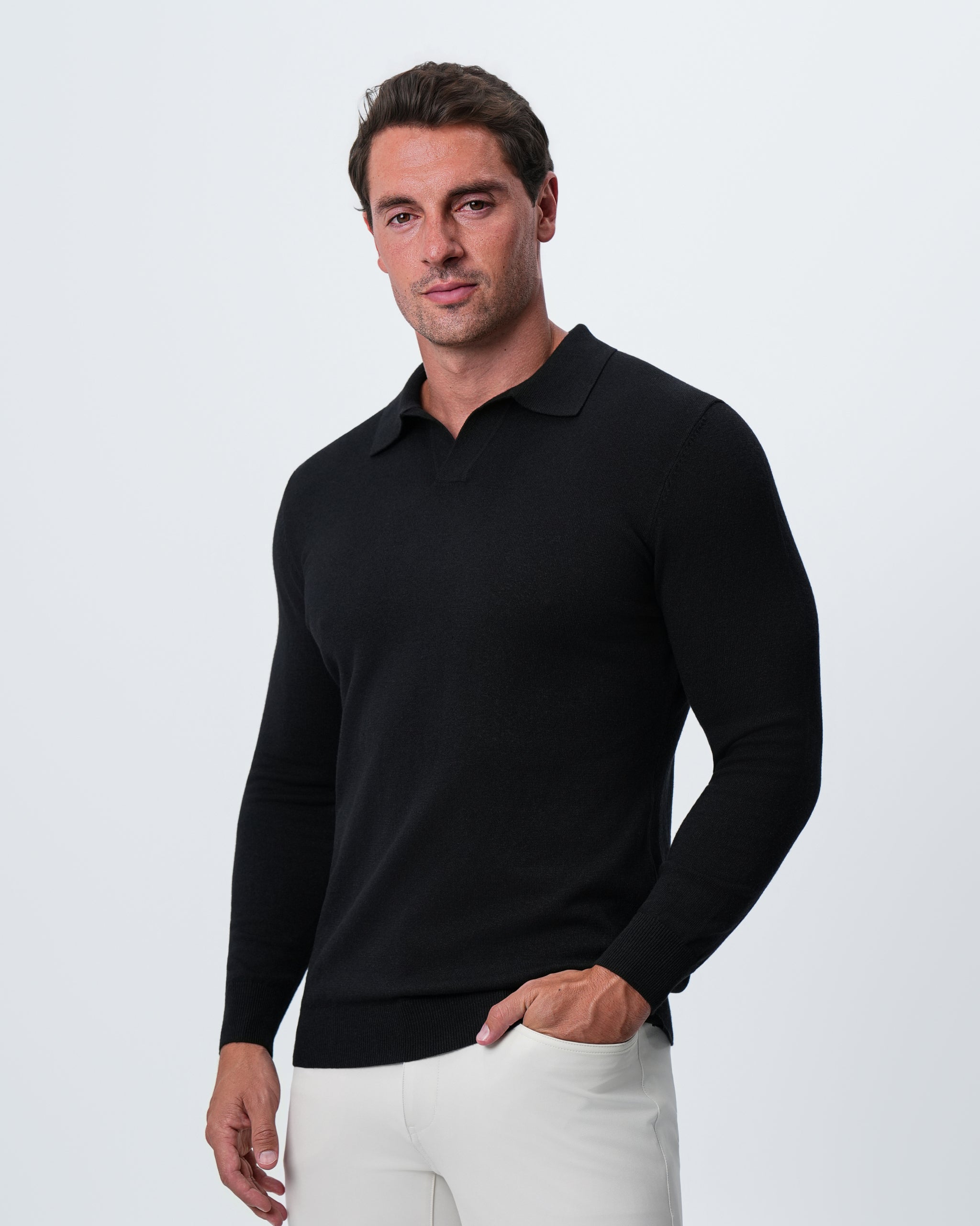 Buttonless Sweater Polo - Black