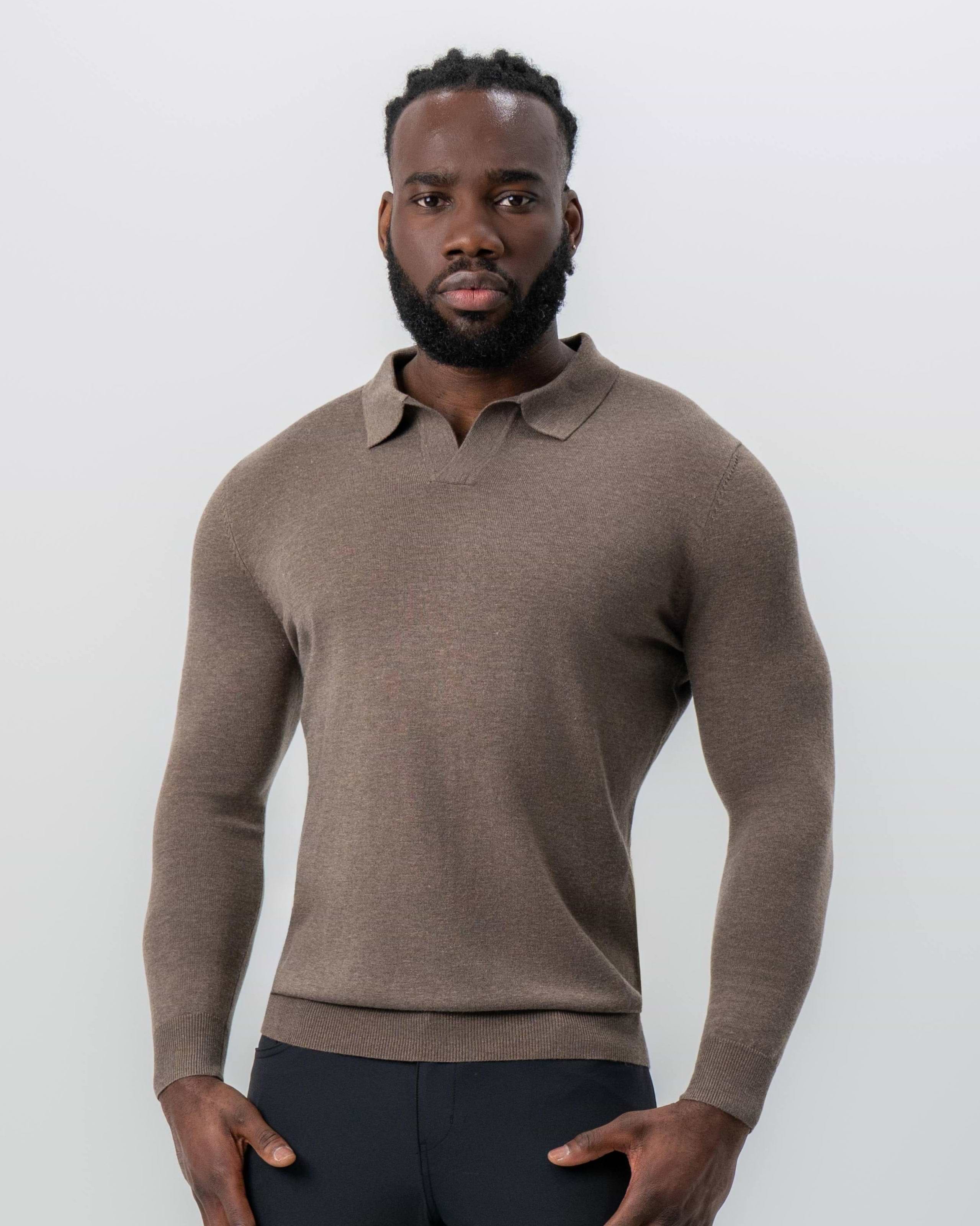 Buttonless Sweater Polo - Brown