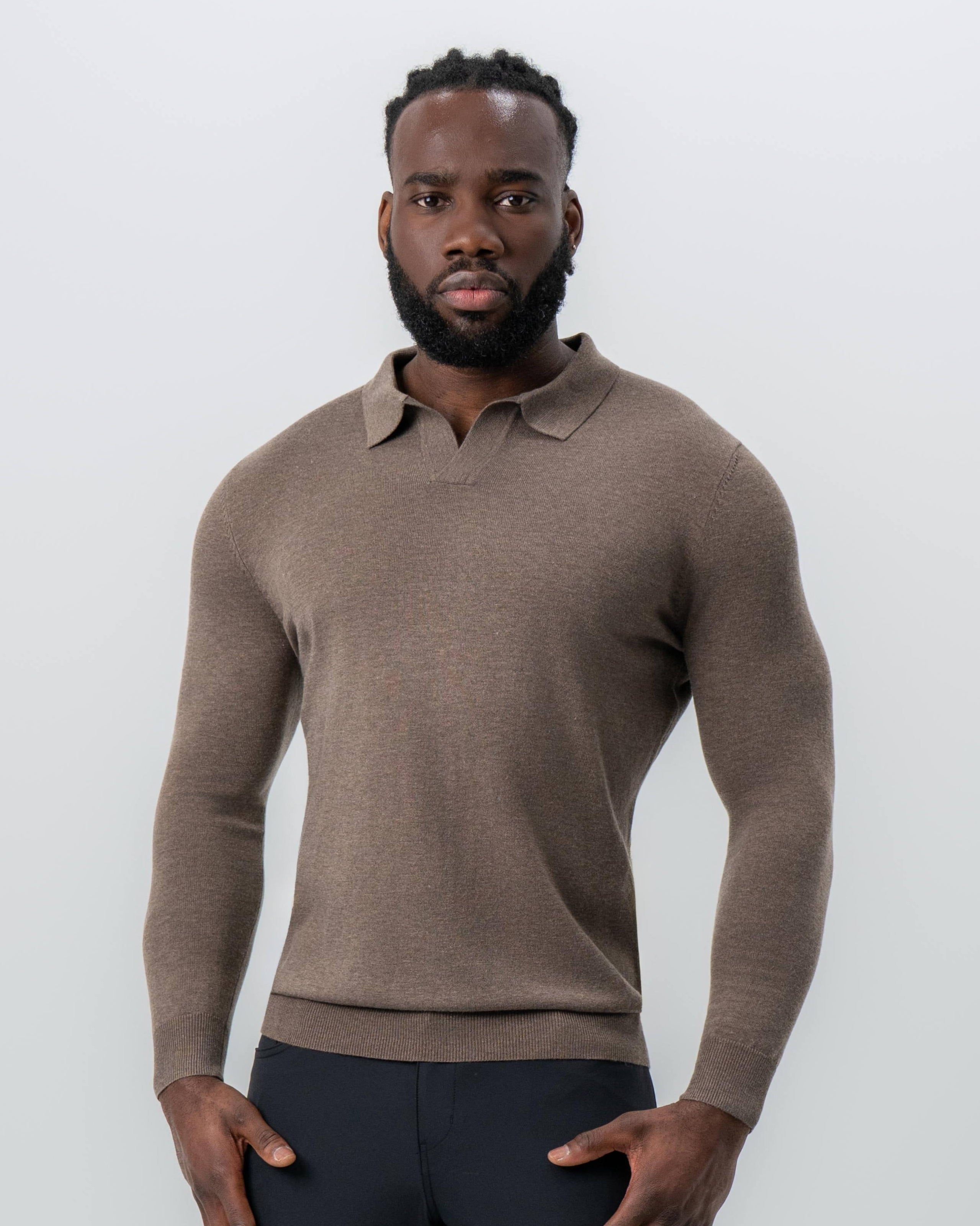 Buttonless Sweater Polo - Brown