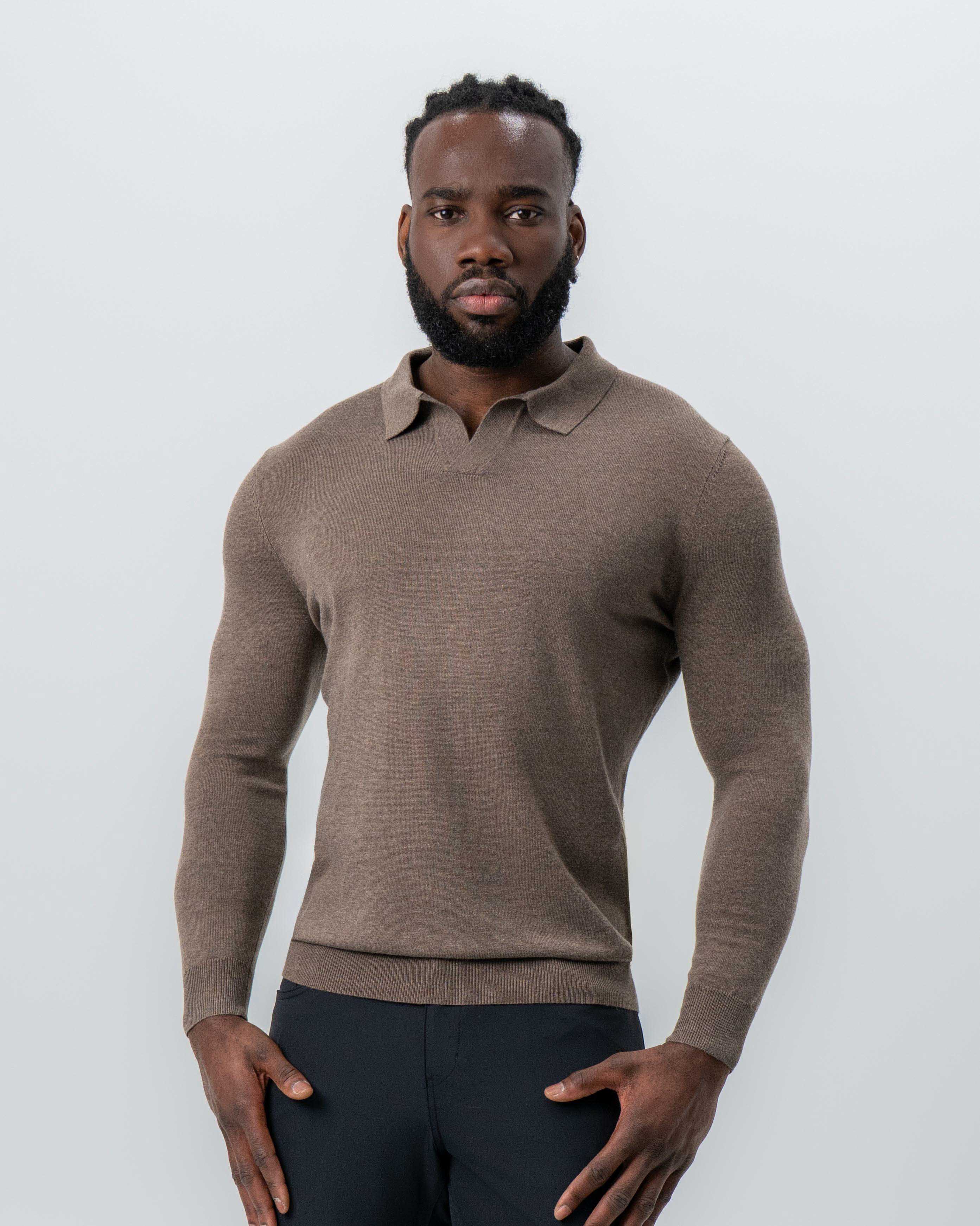 Buttonless Sweater Polo - Brown