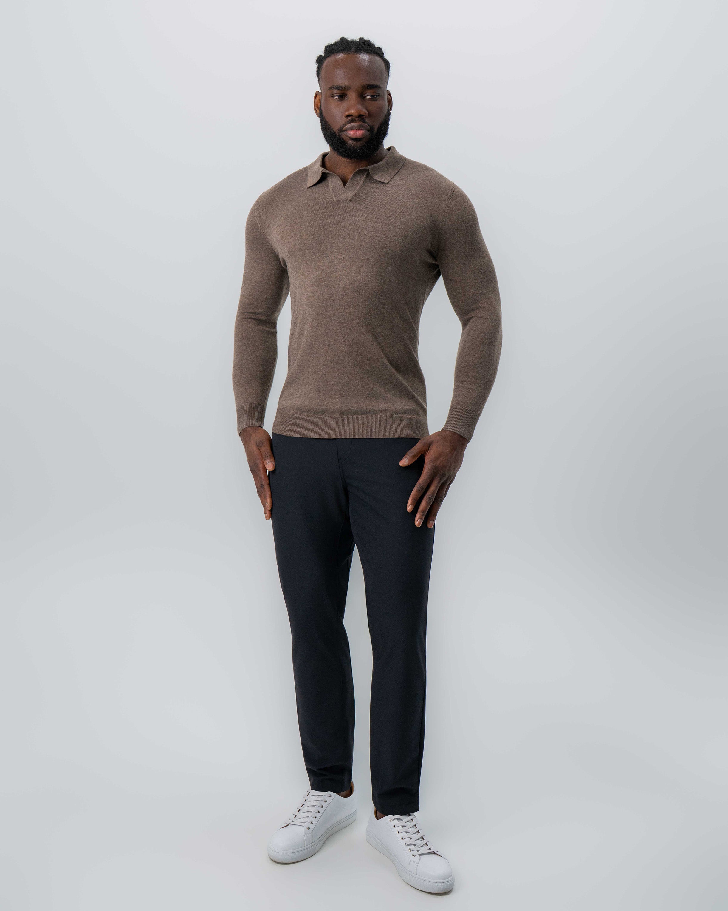 Buttonless Sweater Polo - Brown