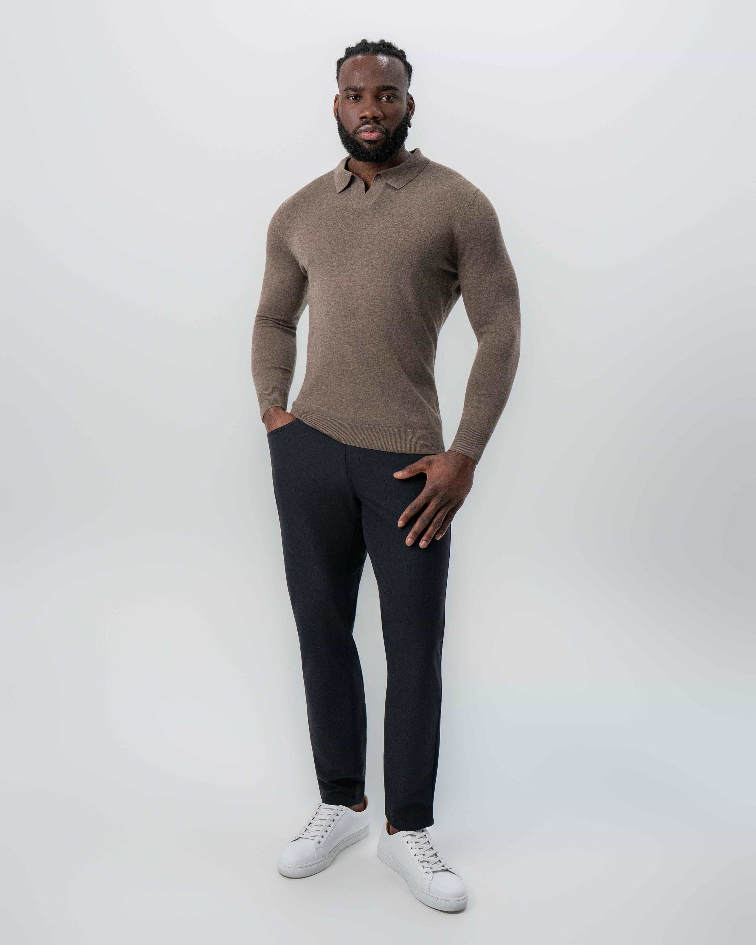 Buttonless Sweater Polo - Brown
