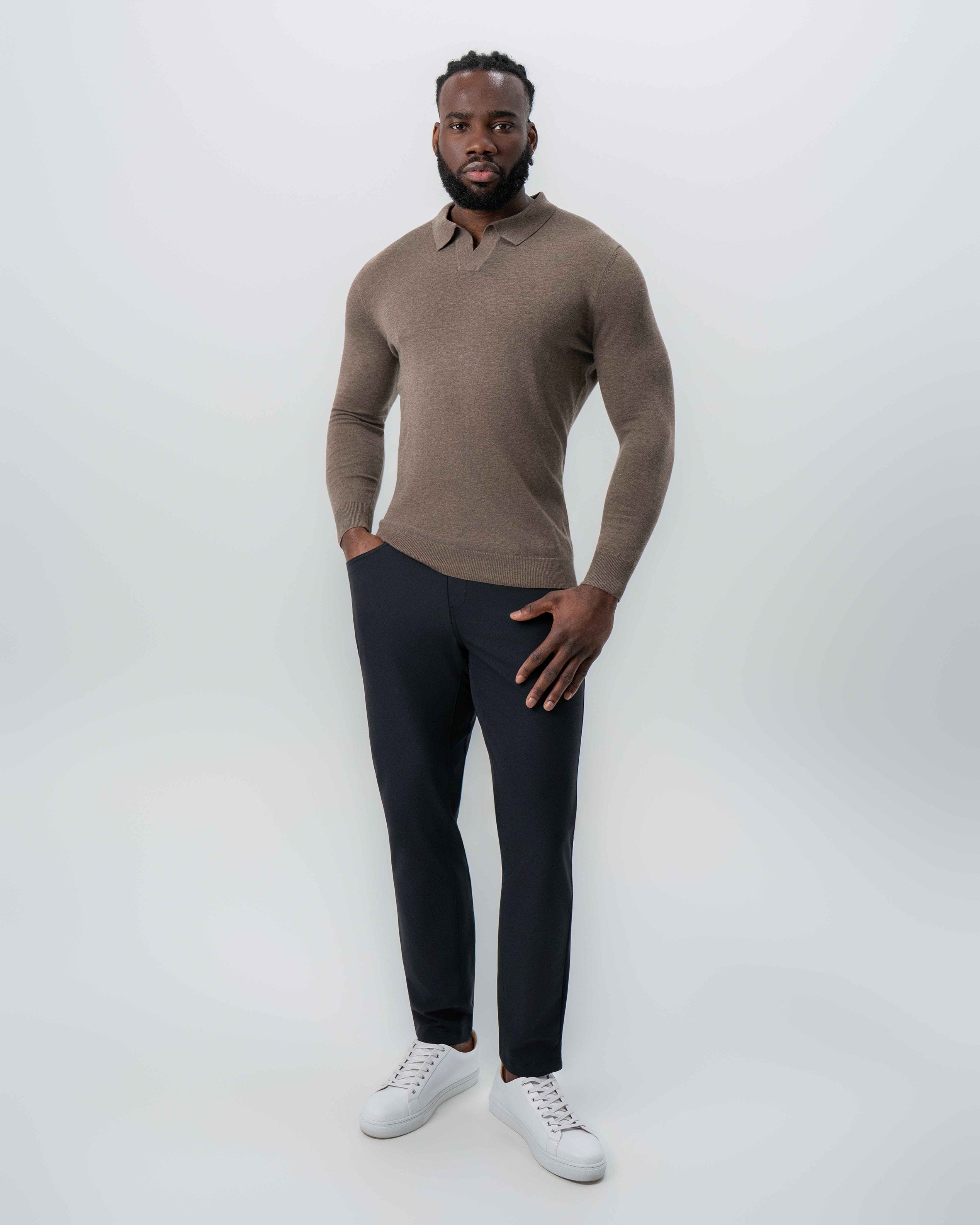 Buttonless Sweater Polo - Brown