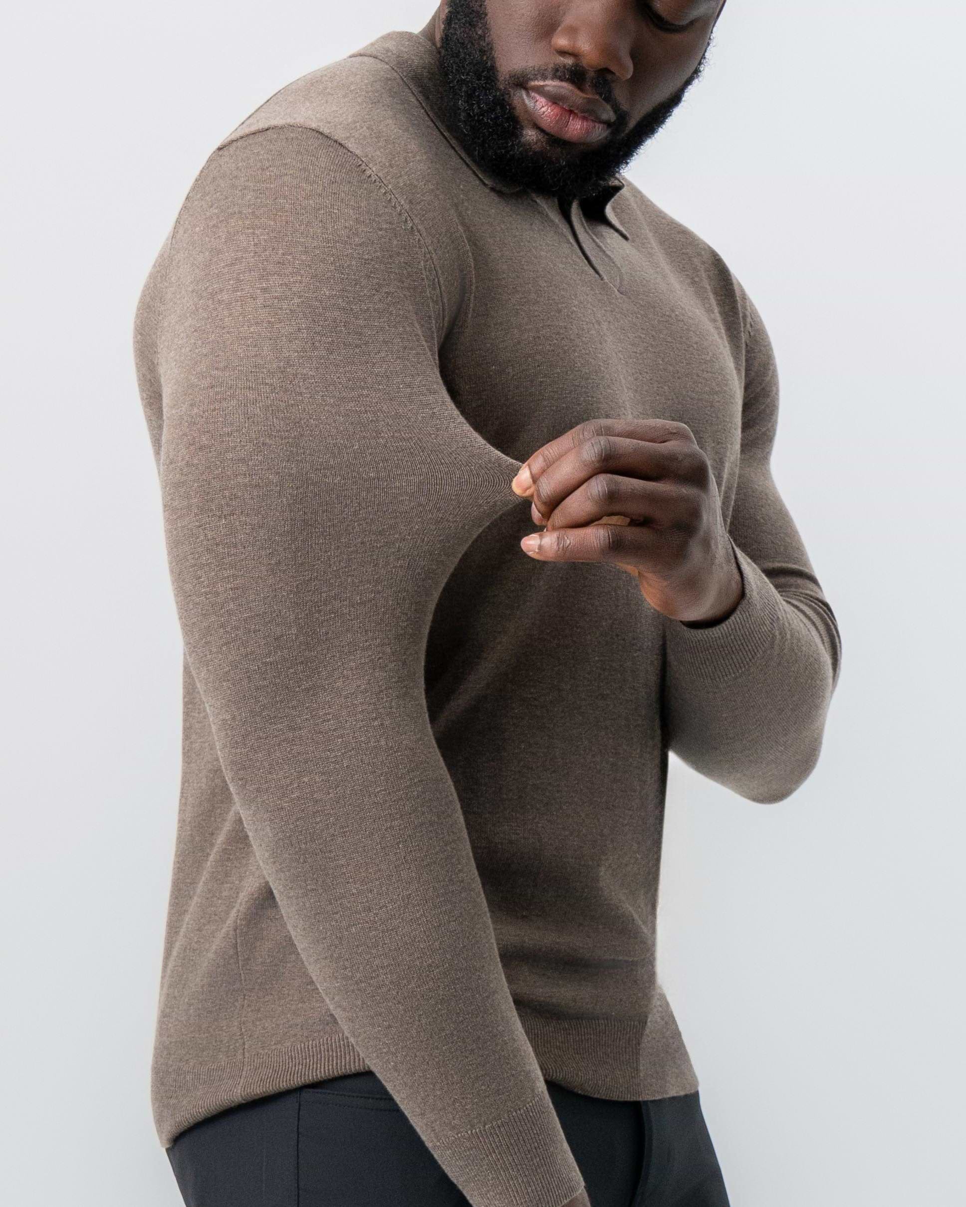 Buttonless Sweater Polo - Brown