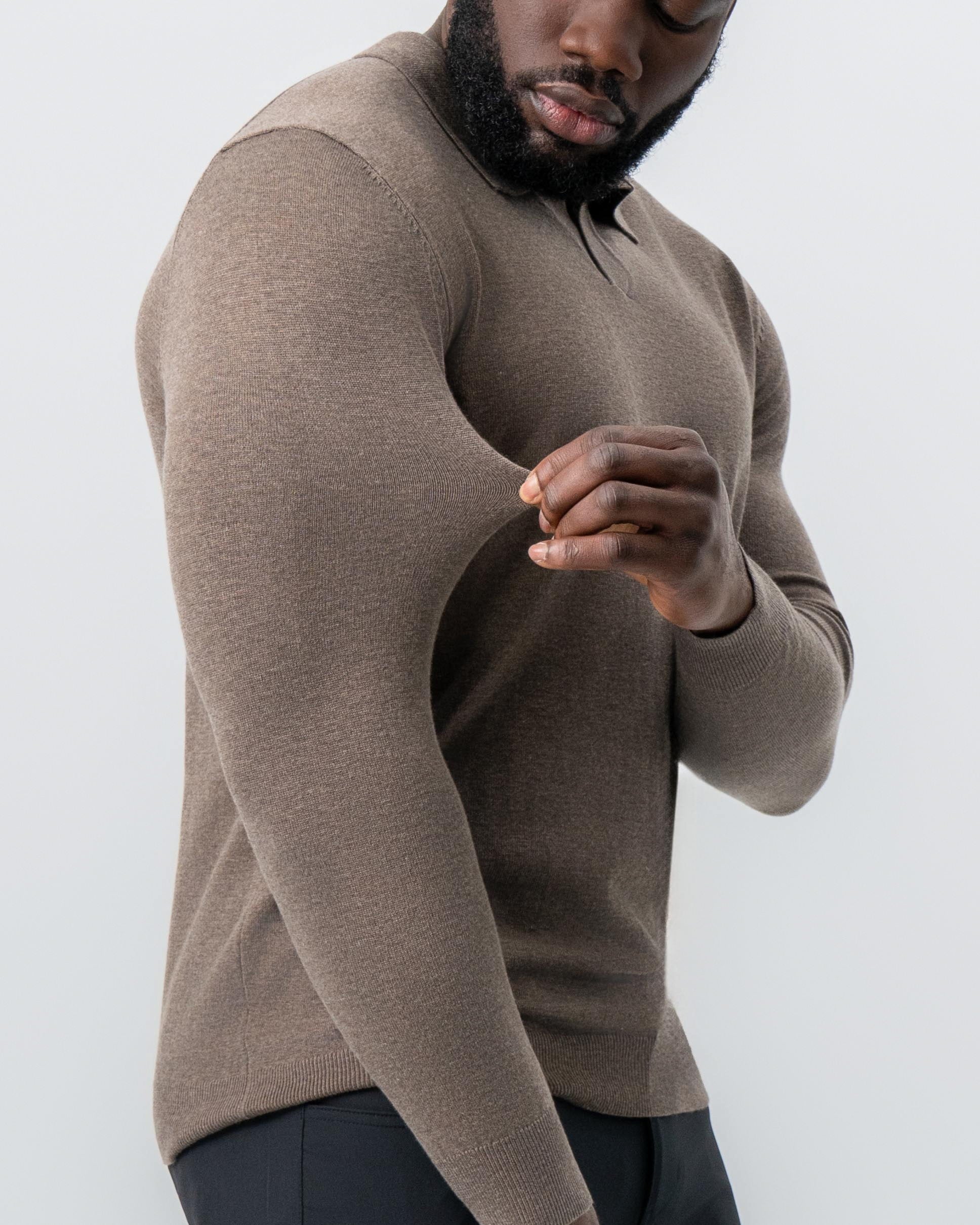 Buttonless Sweater Polo - Brown
