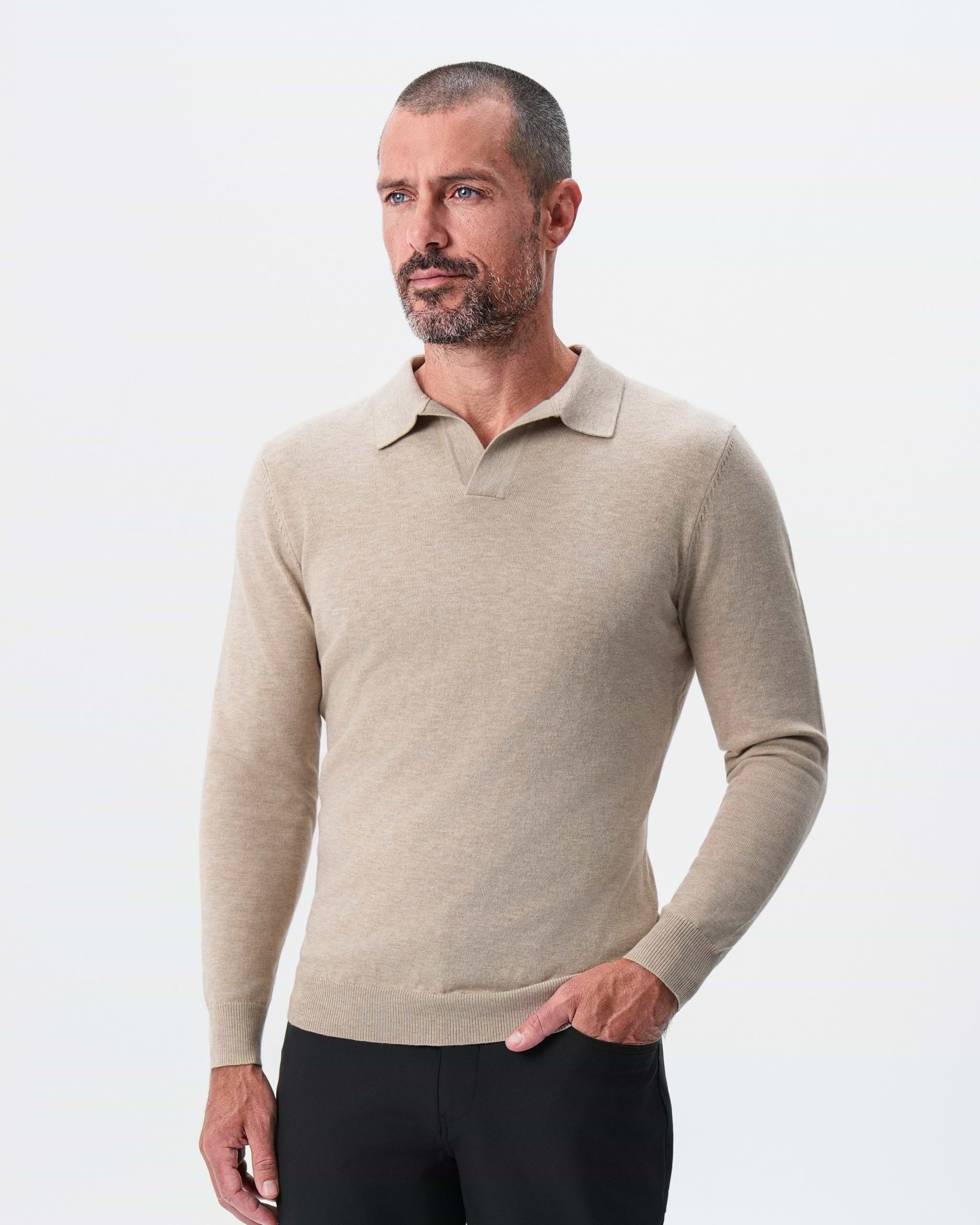 Buttonless Sweater Polo - Light Tan