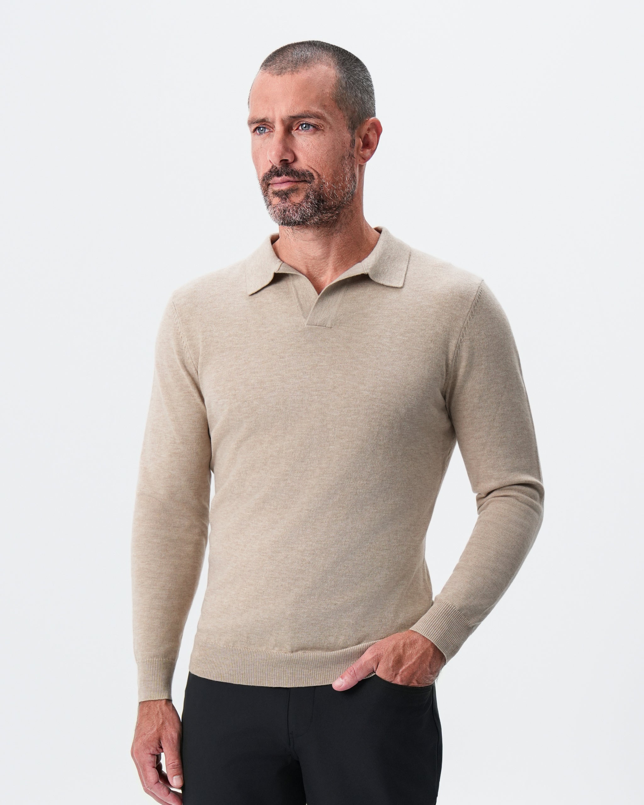 Buttonless Sweater Polo - Light Tan