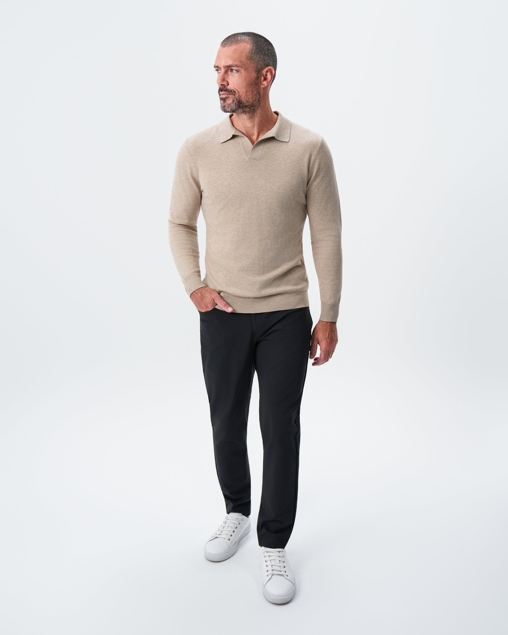Buttonless Sweater Polo - Light Tan