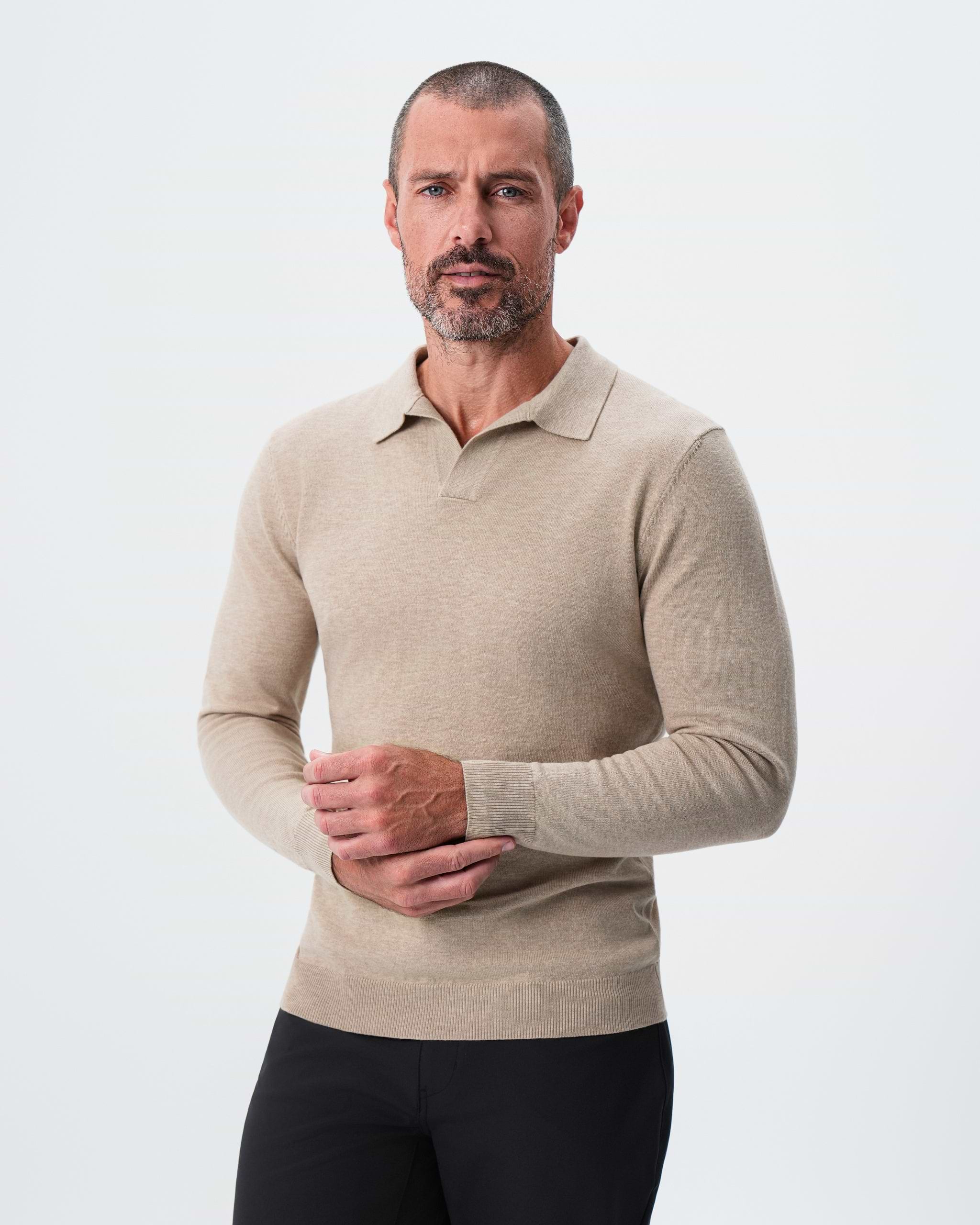 Buttonless Sweater Polo - Light Tan