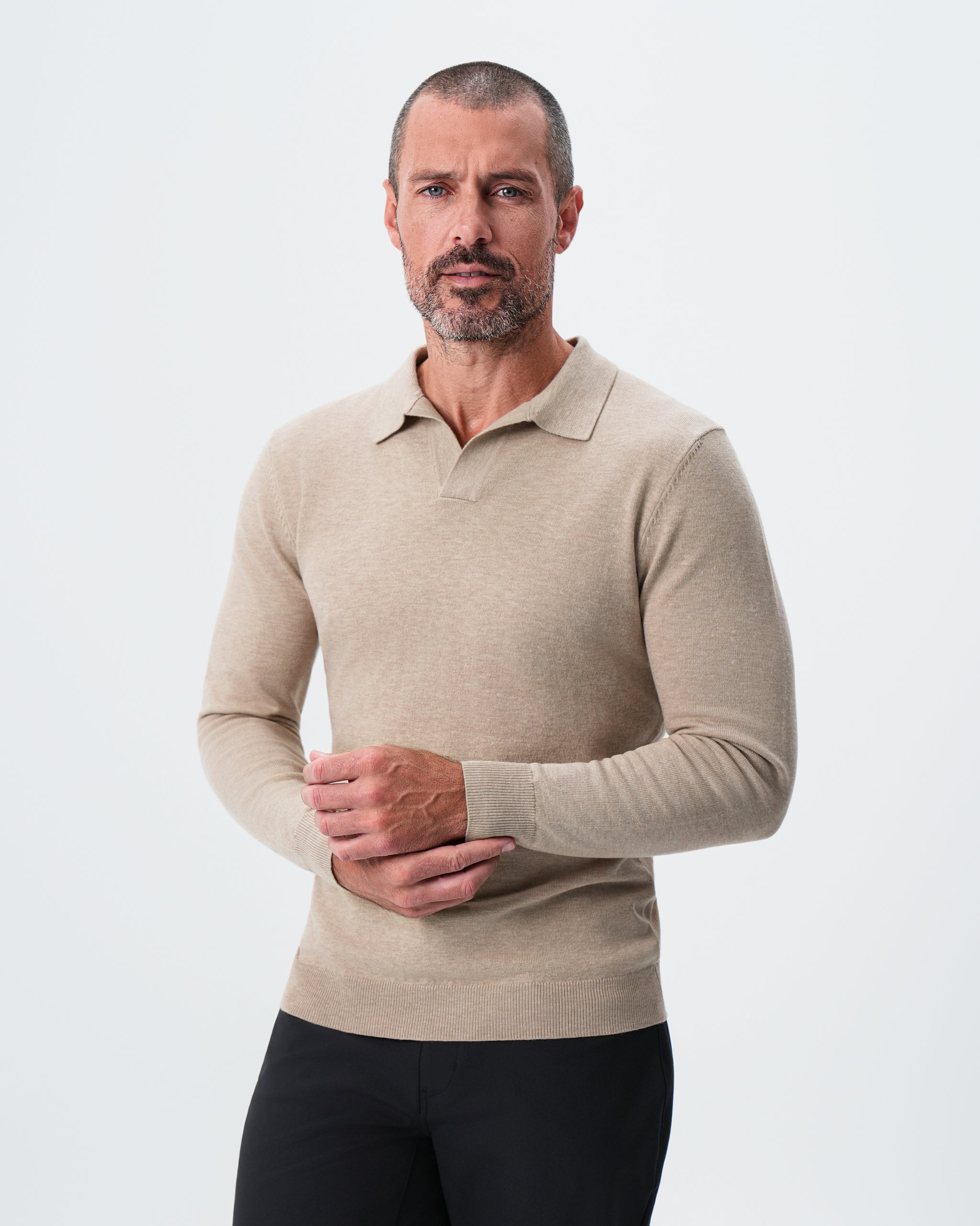 Buttonless Sweater Polo - Light Tan