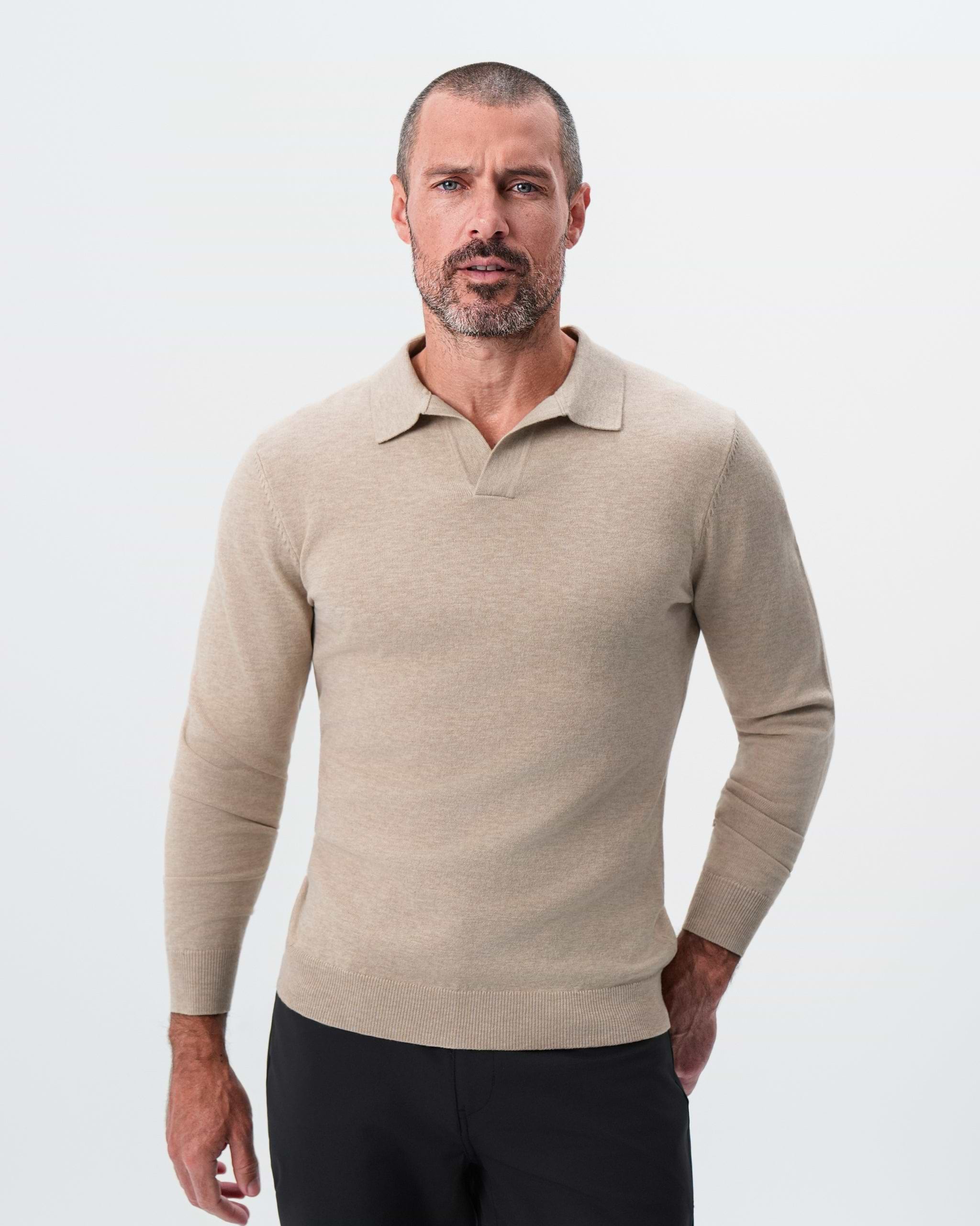 Buttonless Sweater Polo - Light Tan