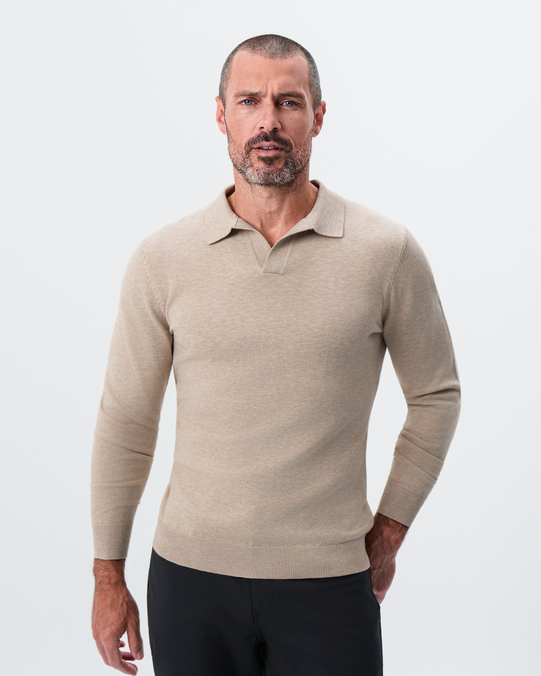 Buttonless Sweater Polo - Light Tan