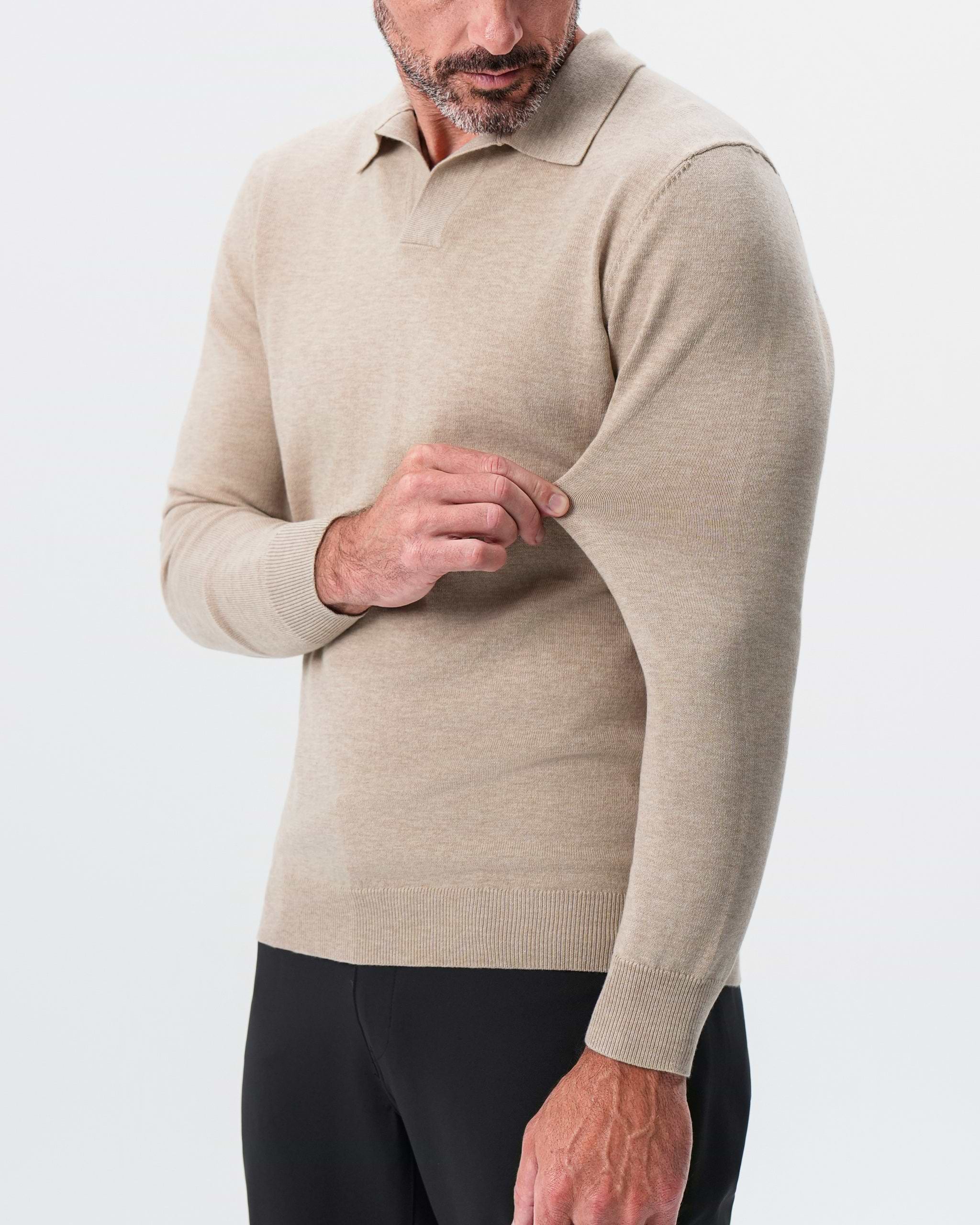Buttonless Sweater Polo - Light Tan