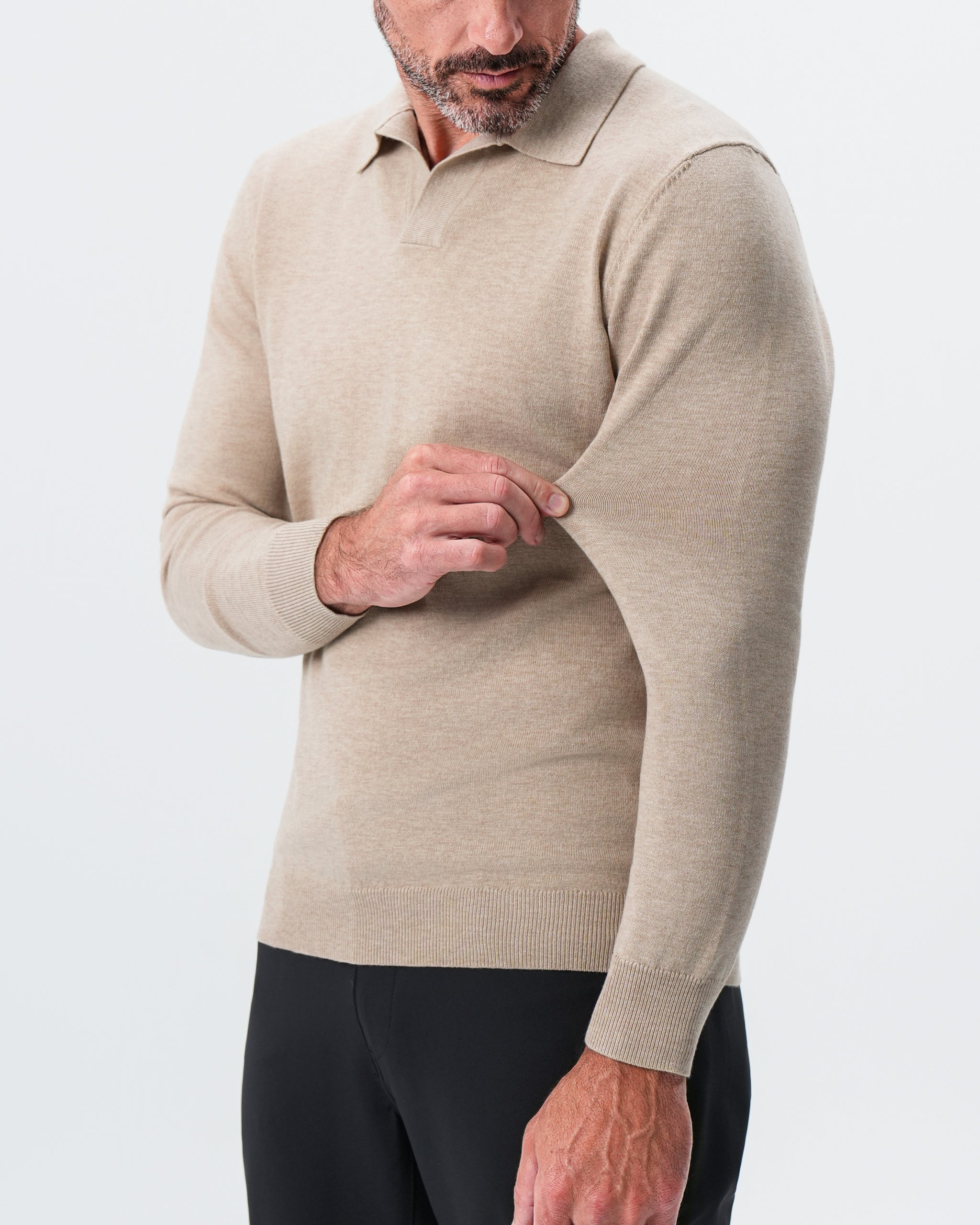 Buttonless Sweater Polo - Light Tan