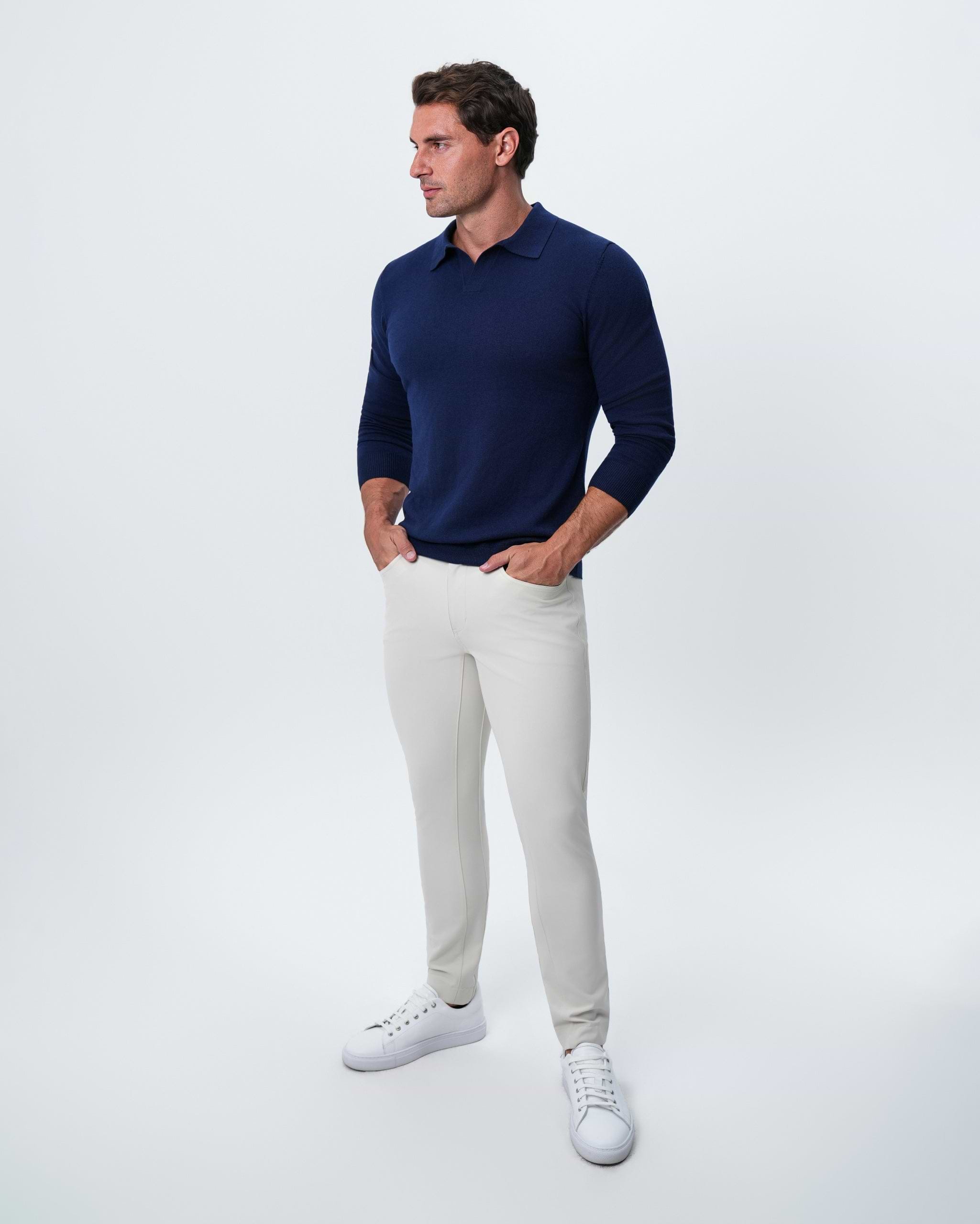 Buttonless Sweater Polo - Navy