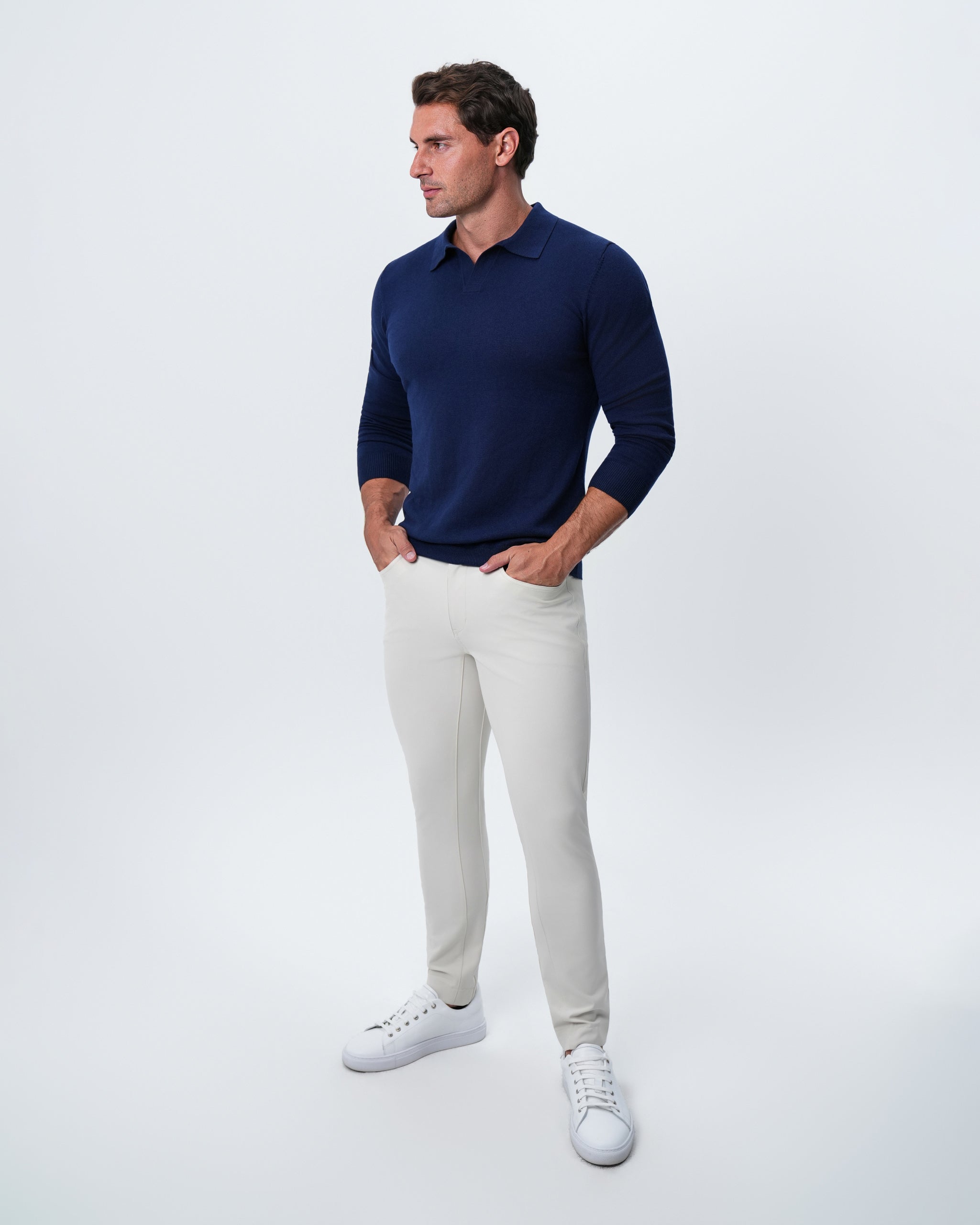 Buttonless Sweater Polo - Navy