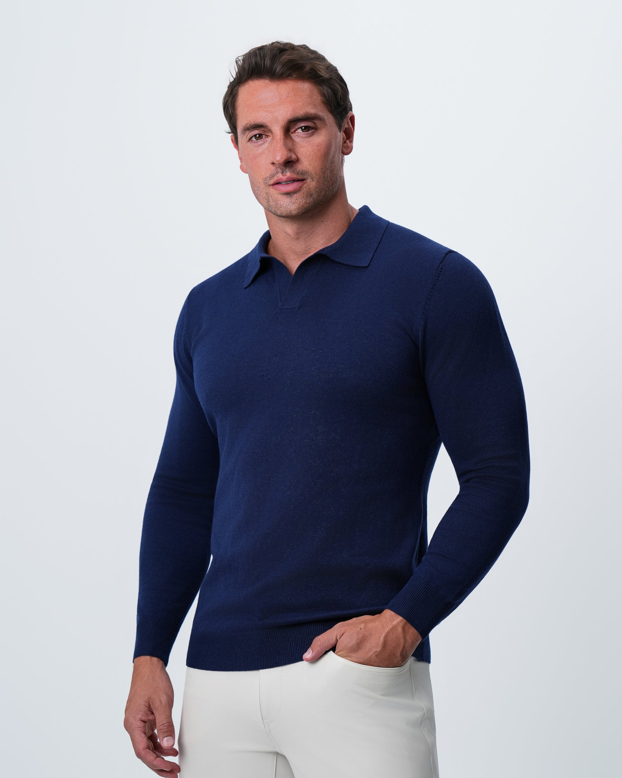 Buttonless Sweater Polo - Navy