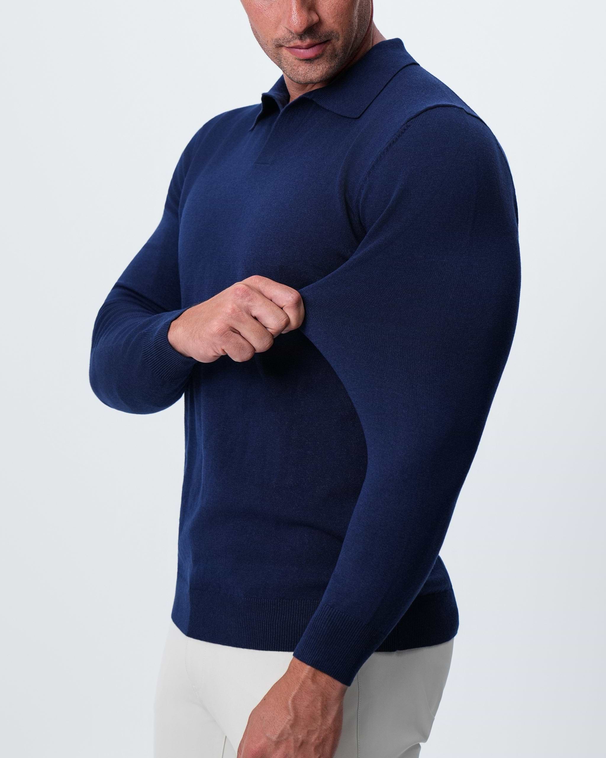 Buttonless Sweater Polo - Navy