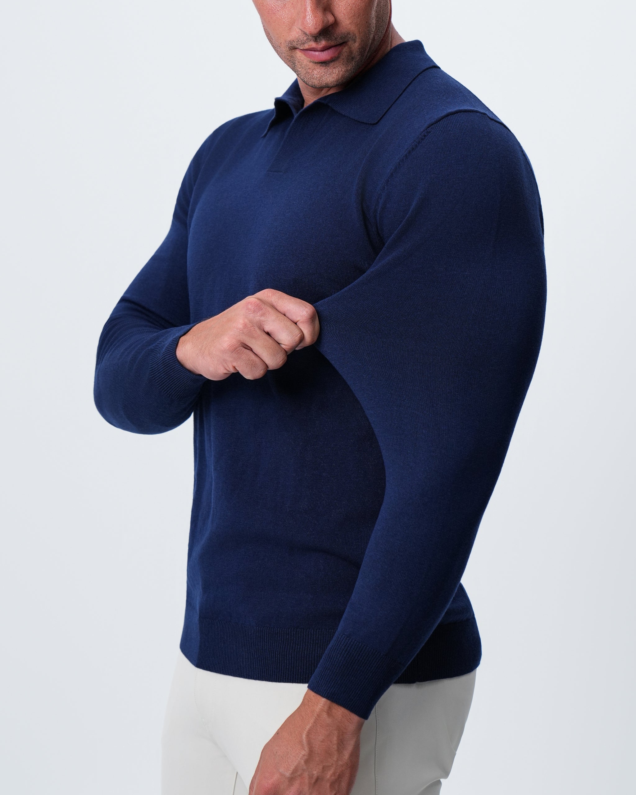 Buttonless Sweater Polo - Navy