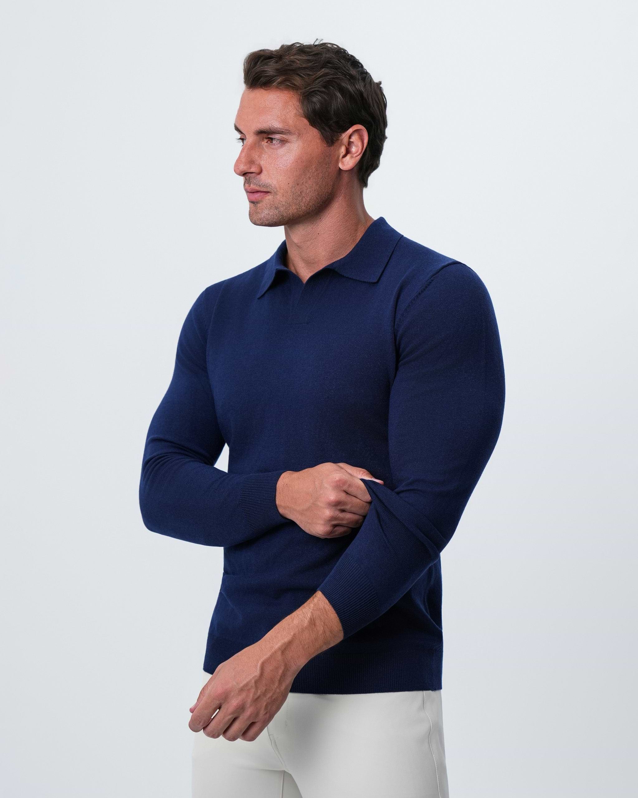 Buttonless Sweater Polo - Navy