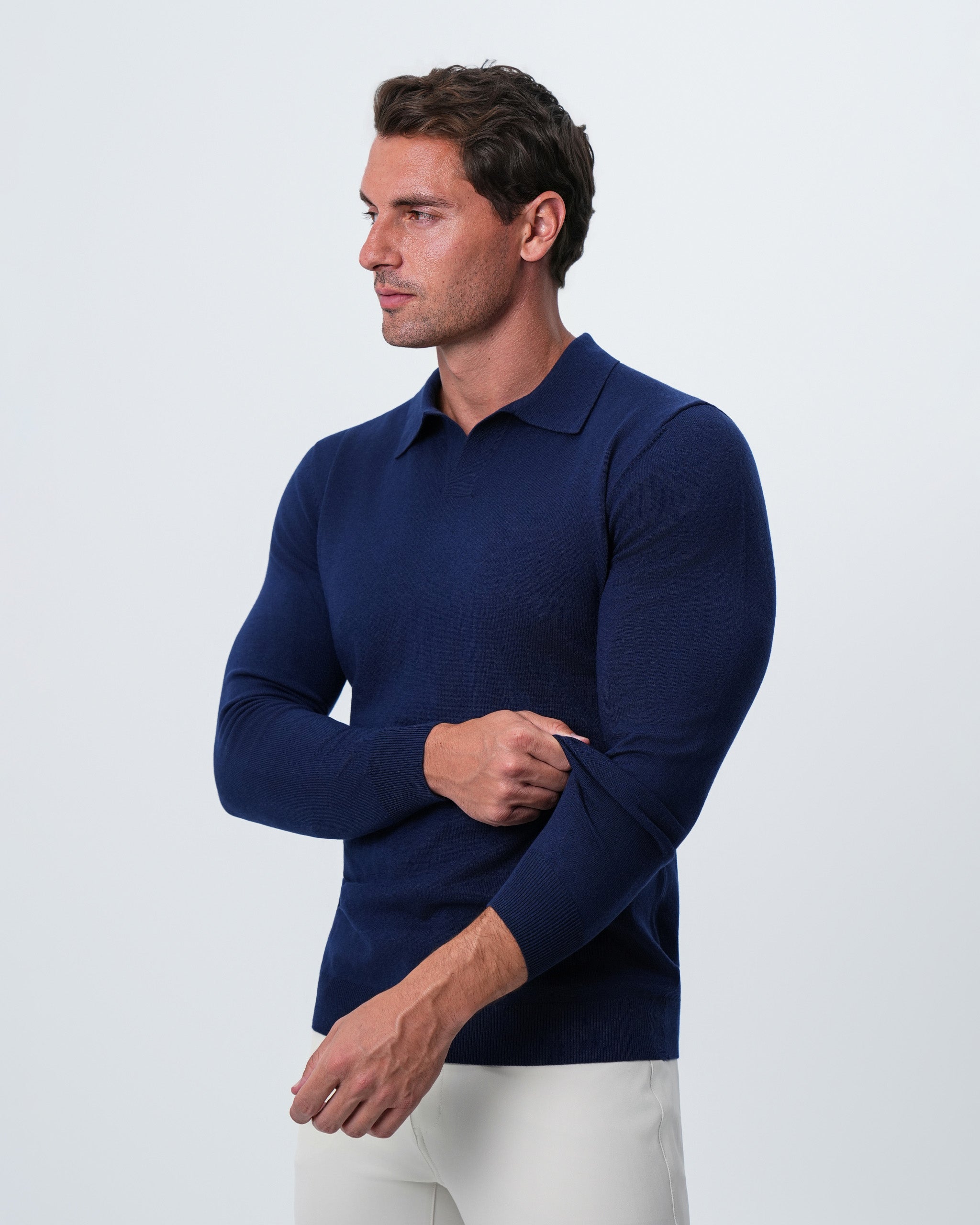 Buttonless Sweater Polo - Navy