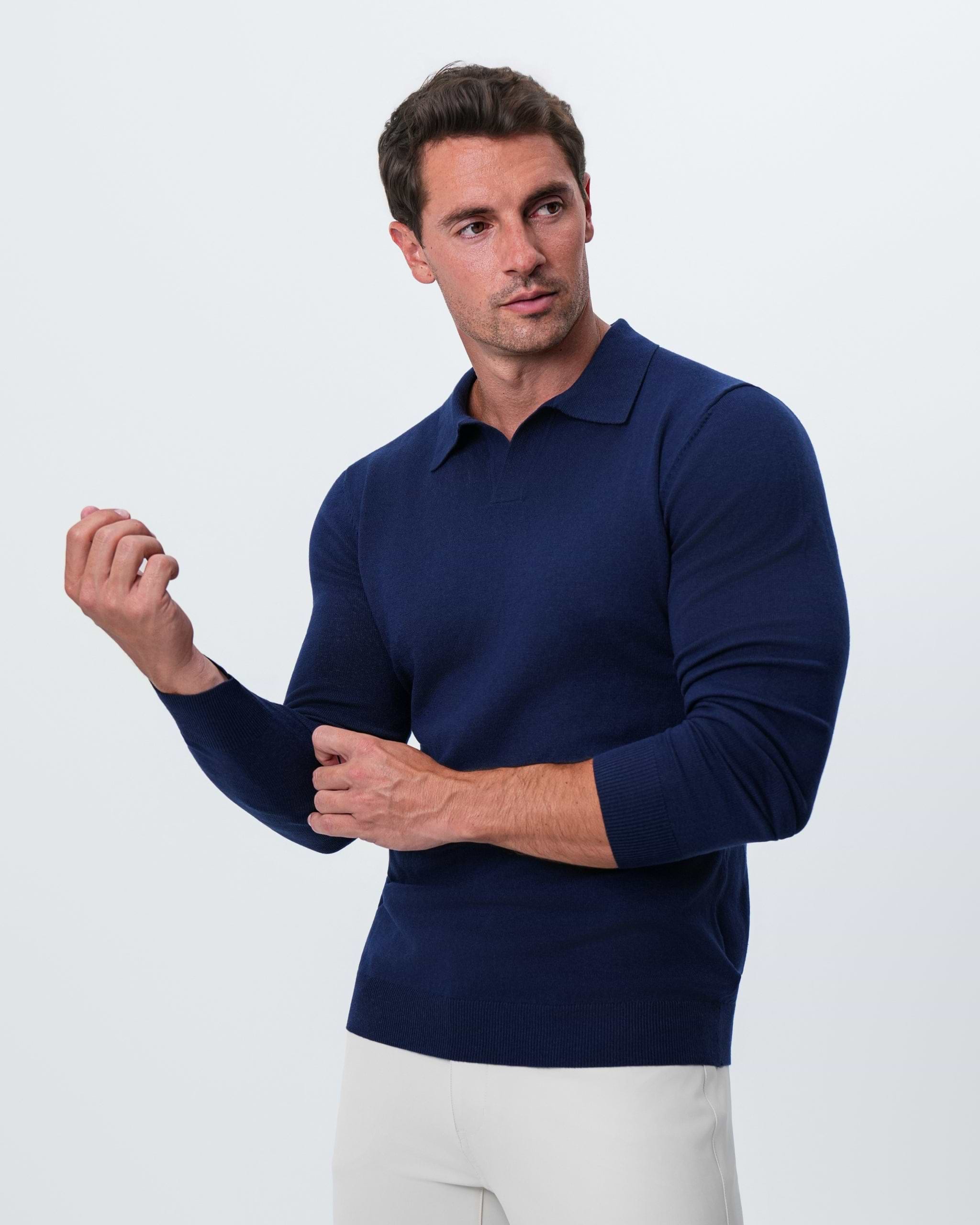 Buttonless Sweater Polo - Navy