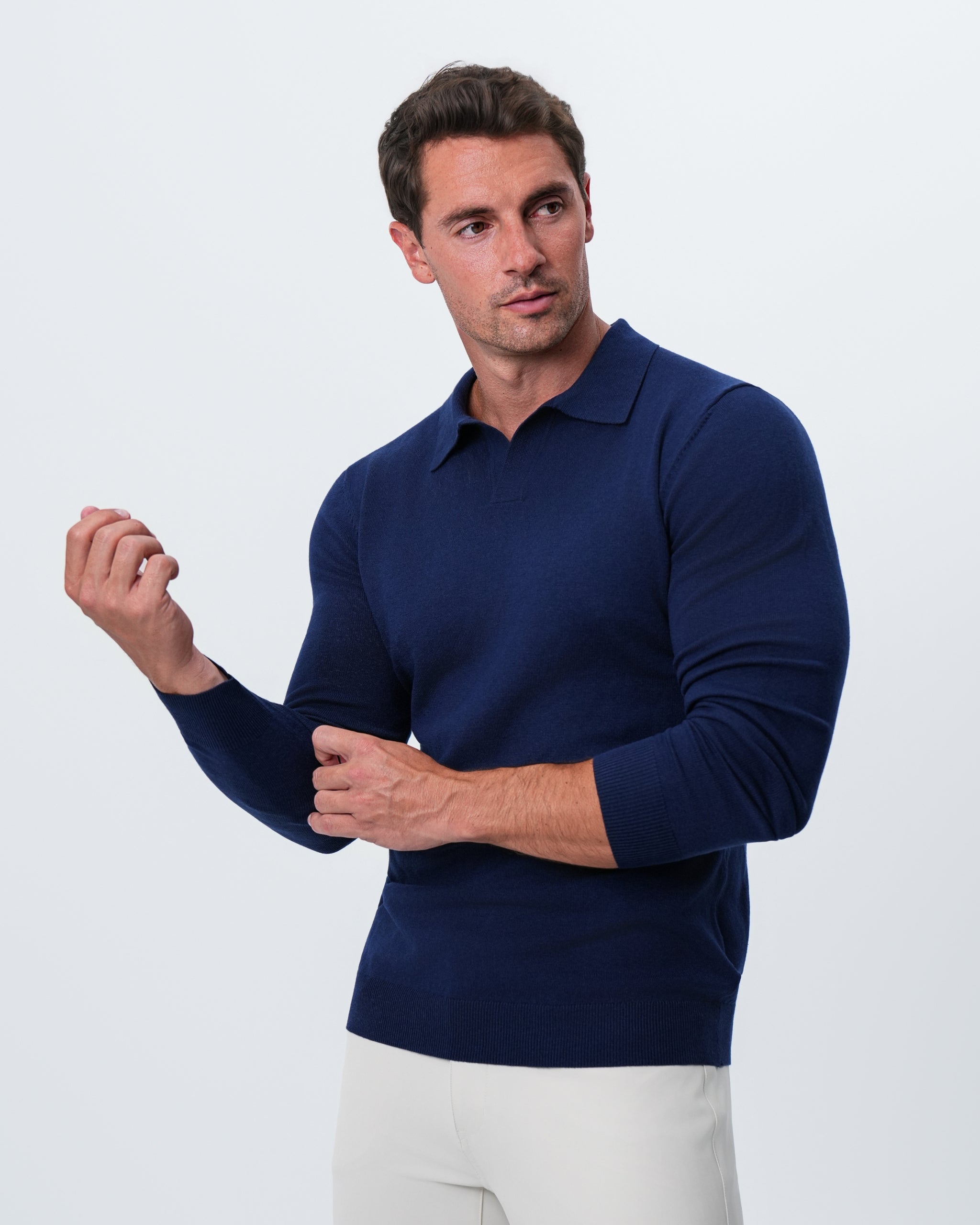 Buttonless Sweater Polo - Navy