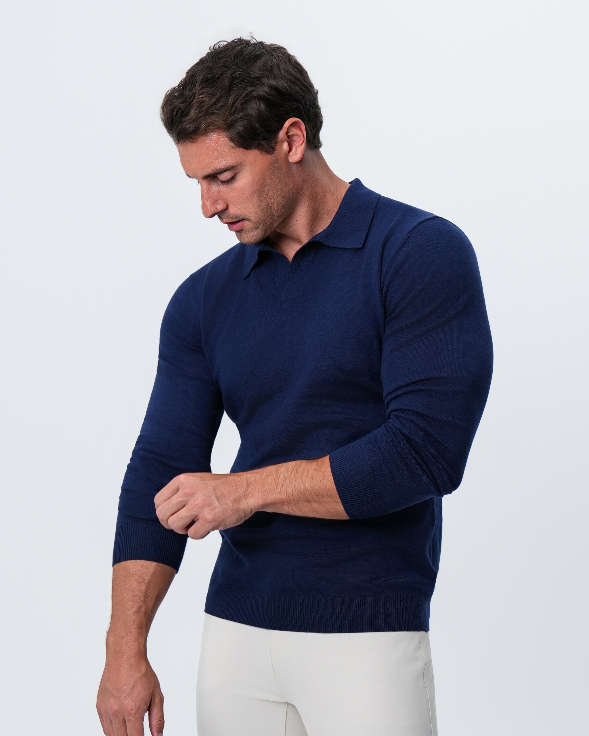 Buttonless Sweater Polo - Navy