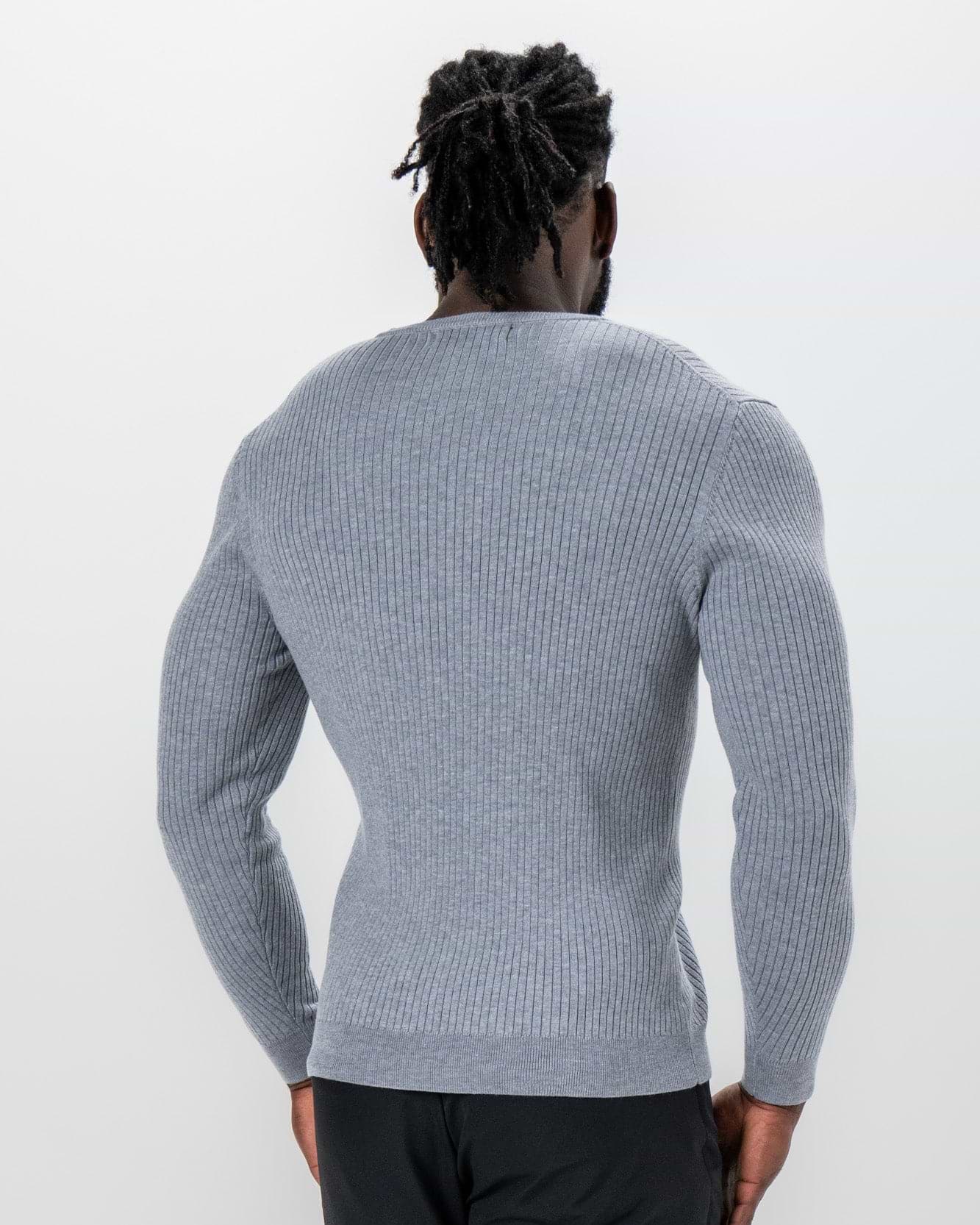 Mid-Weight Ribbed Knit Crewneck Sweater - Light Grey