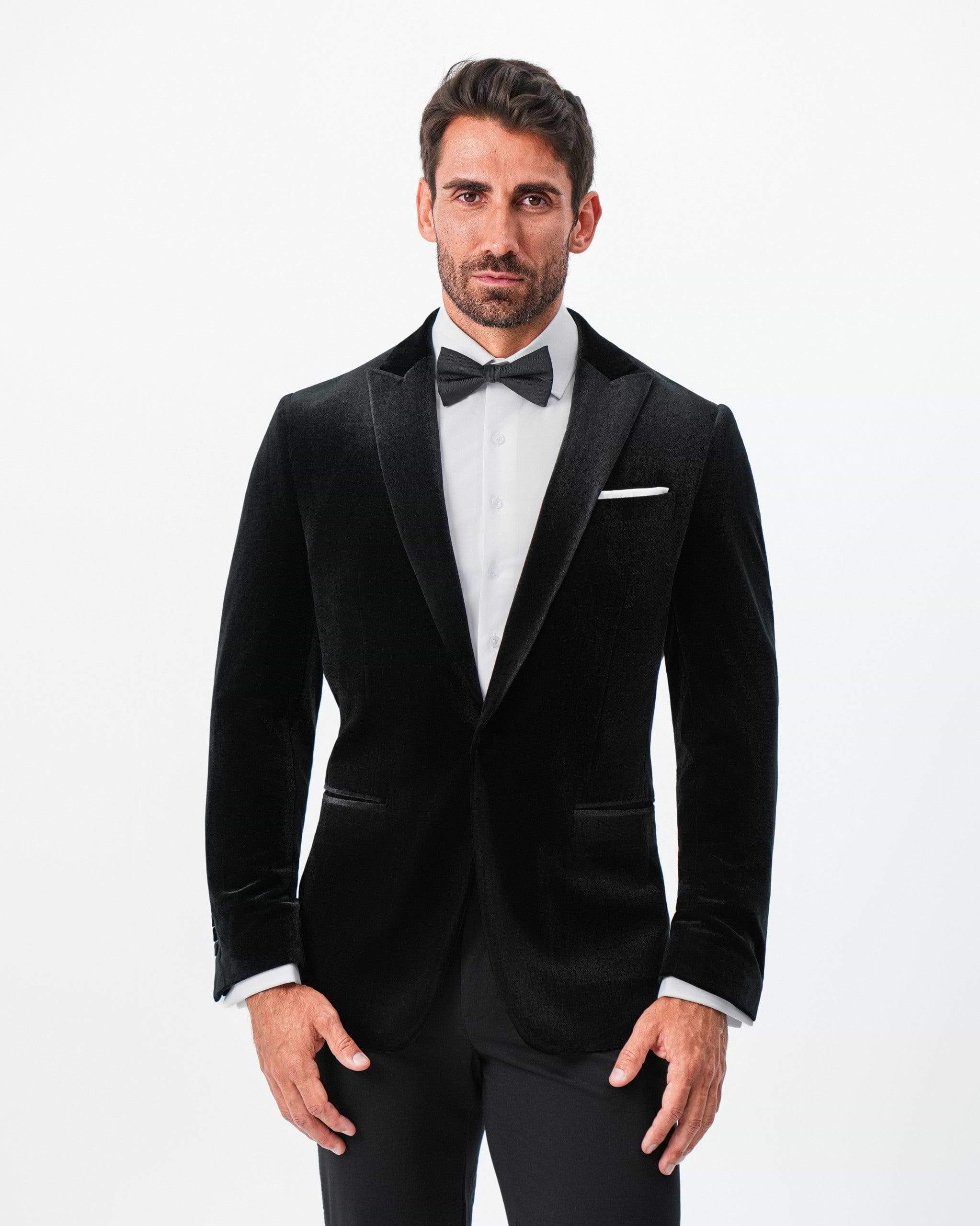 Tuxedo Jacket - Black Velvet with Peak Lapel