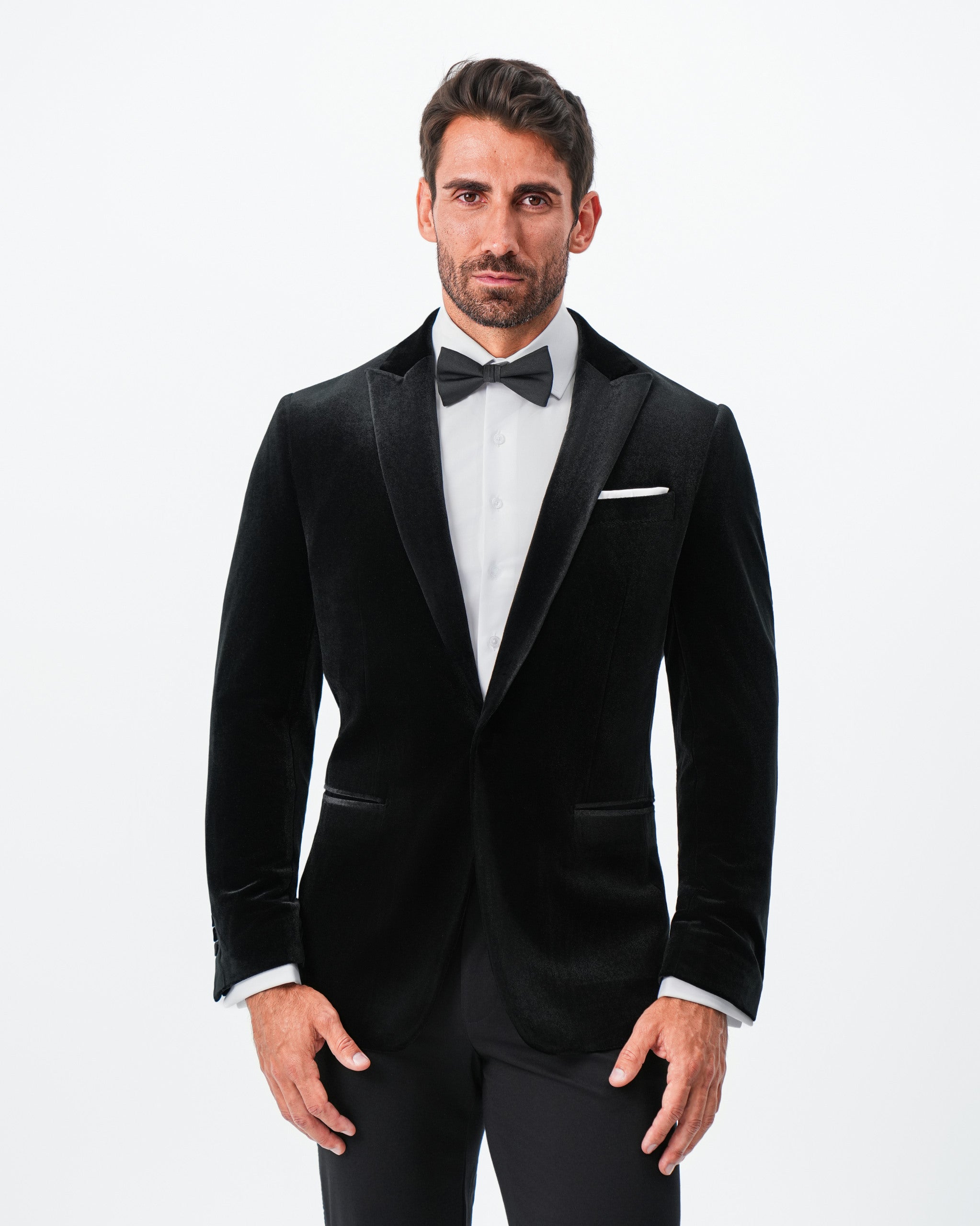Tuxedo Jacket - Black Velvet with Peak Lapel