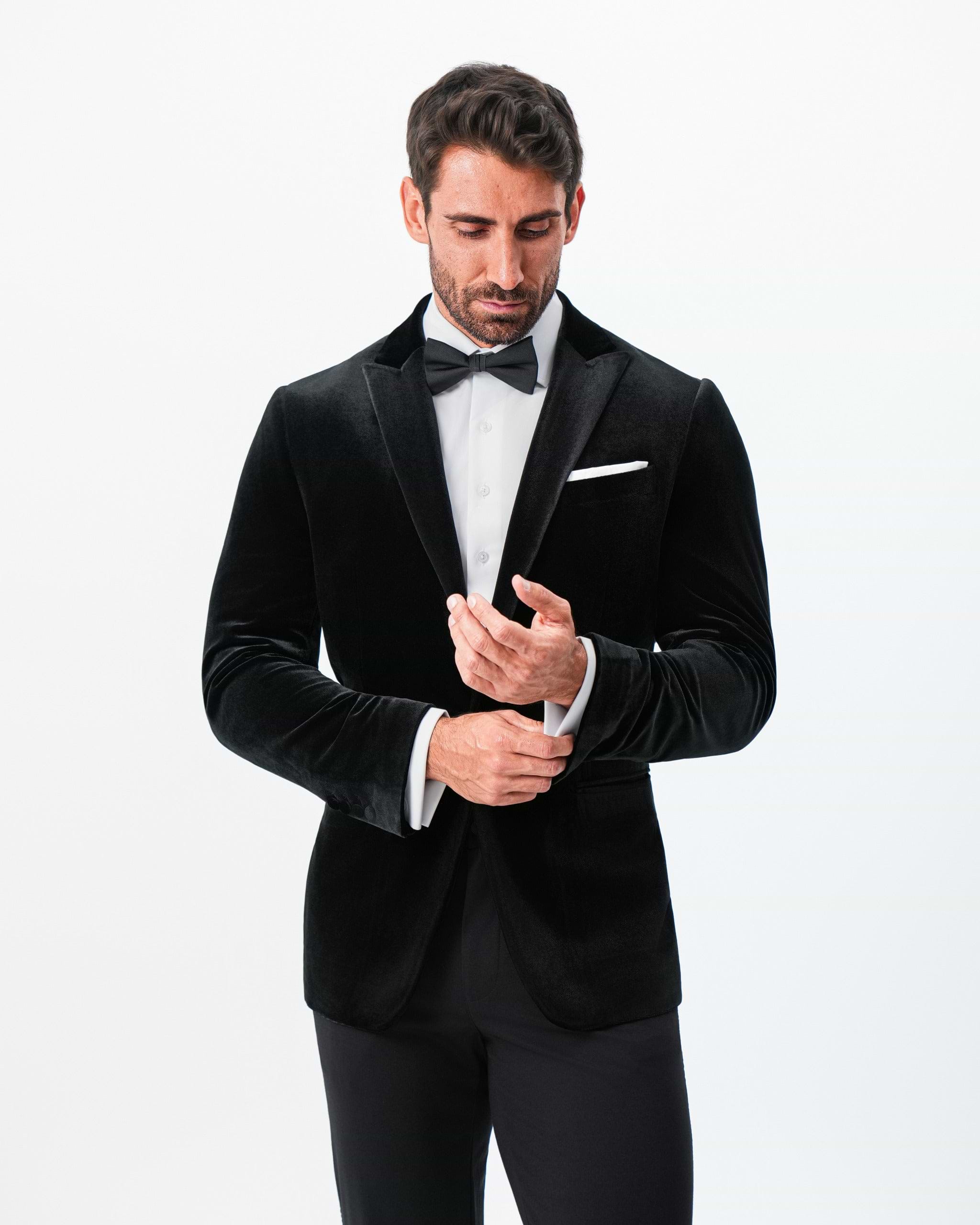 Tuxedo Jacket - Black Velvet with Peak Lapel