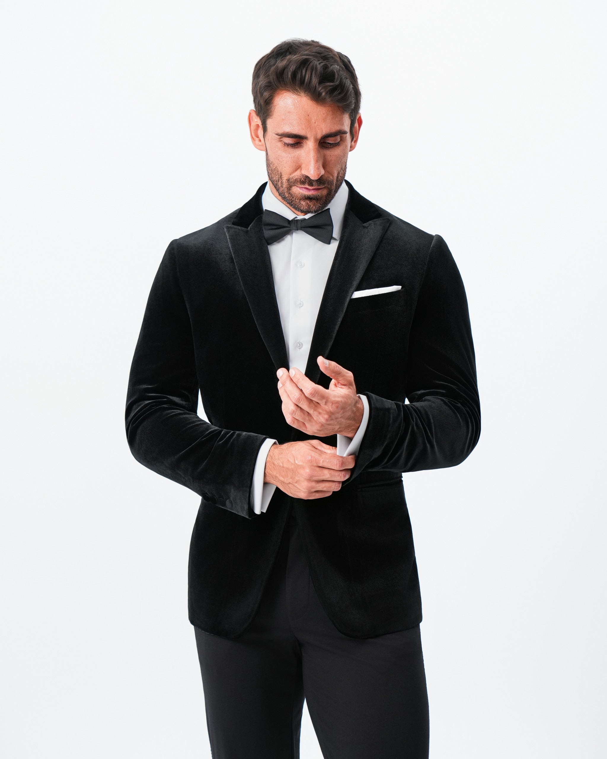 Tuxedo Jacket - Black Velvet with Peak Lapel