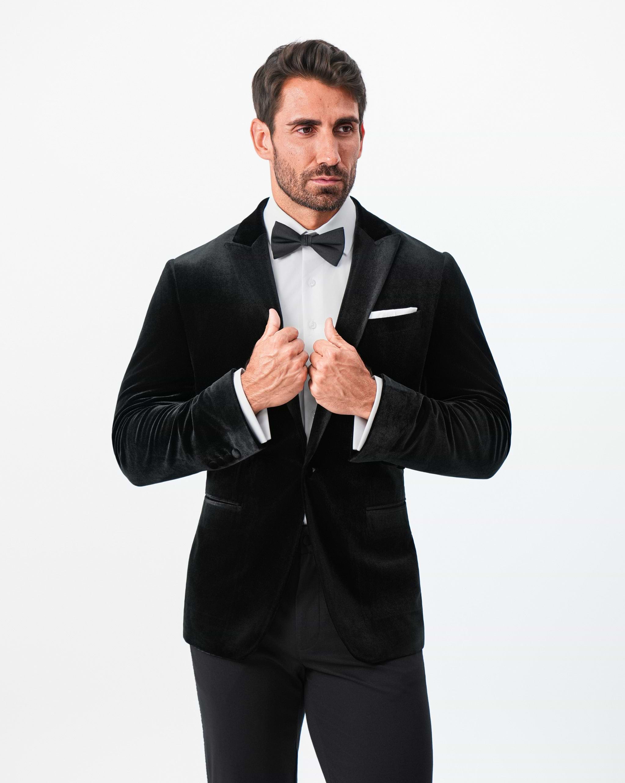 Tuxedo Jacket - Black Velvet with Peak Lapel