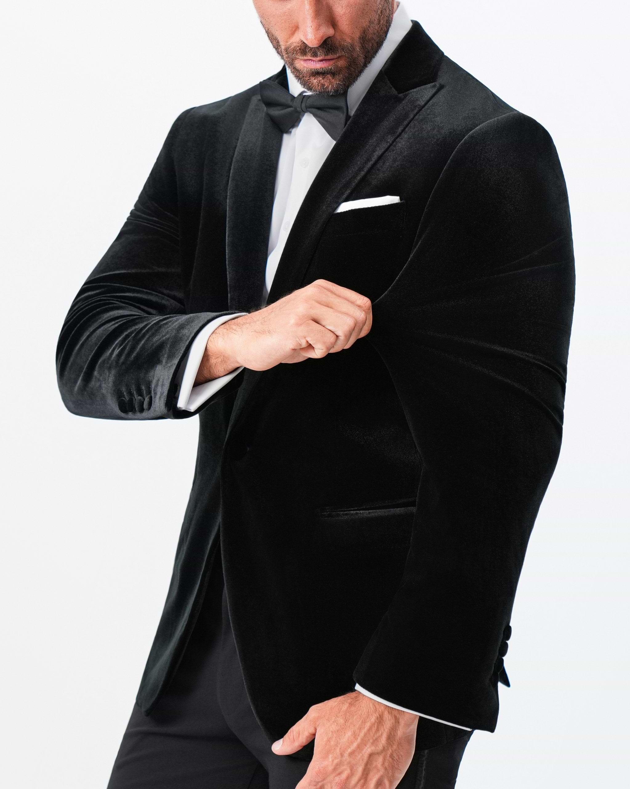 Tuxedo Jacket - Black Velvet with Peak Lapel