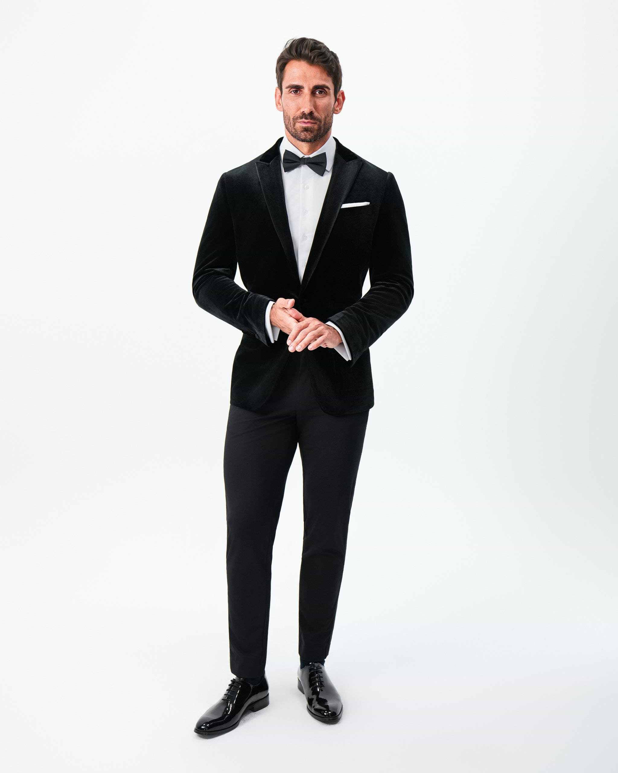 Tuxedo Jacket - Black Velvet with Peak Lapel