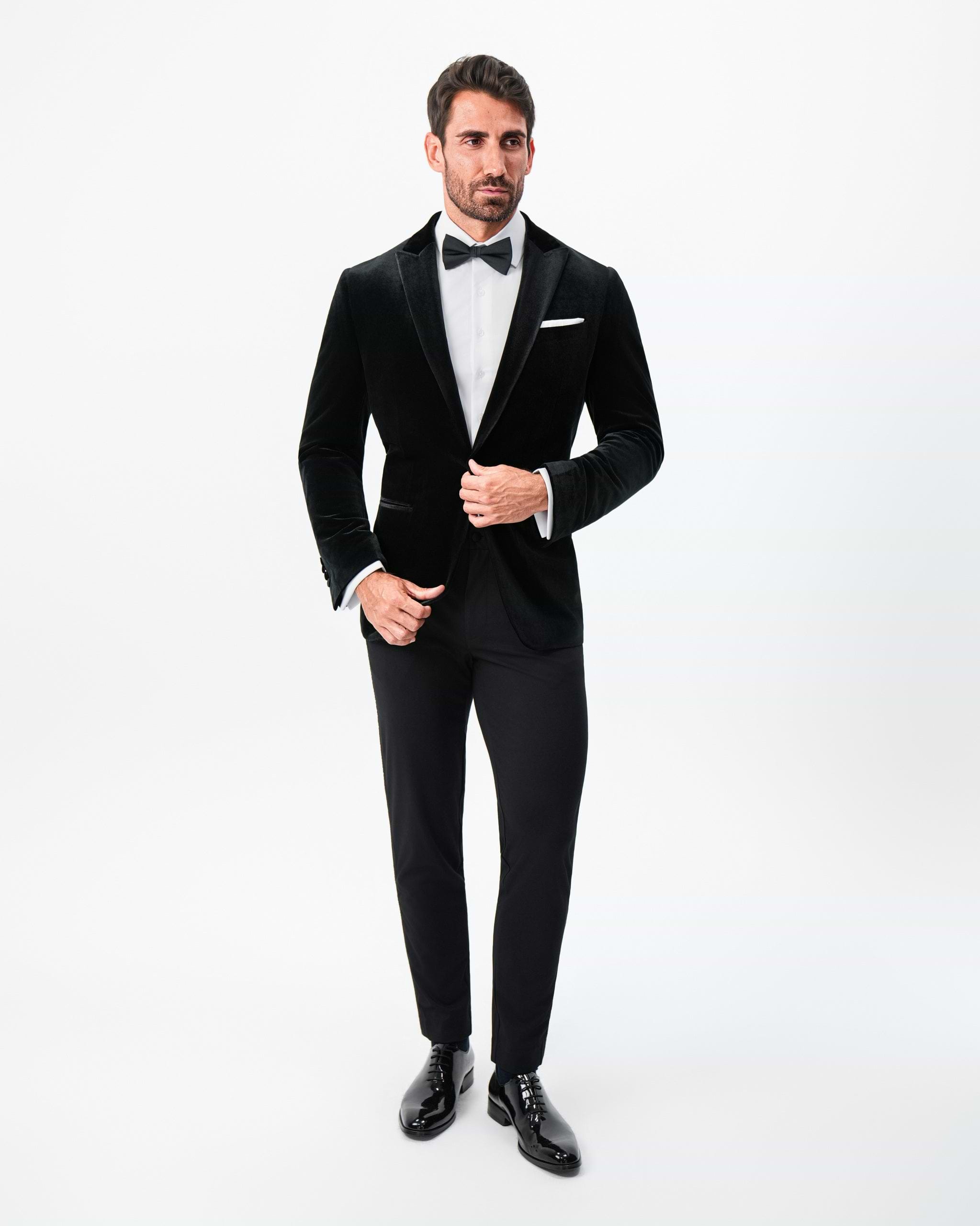 Tuxedo Jacket - Black Velvet with Peak Lapel