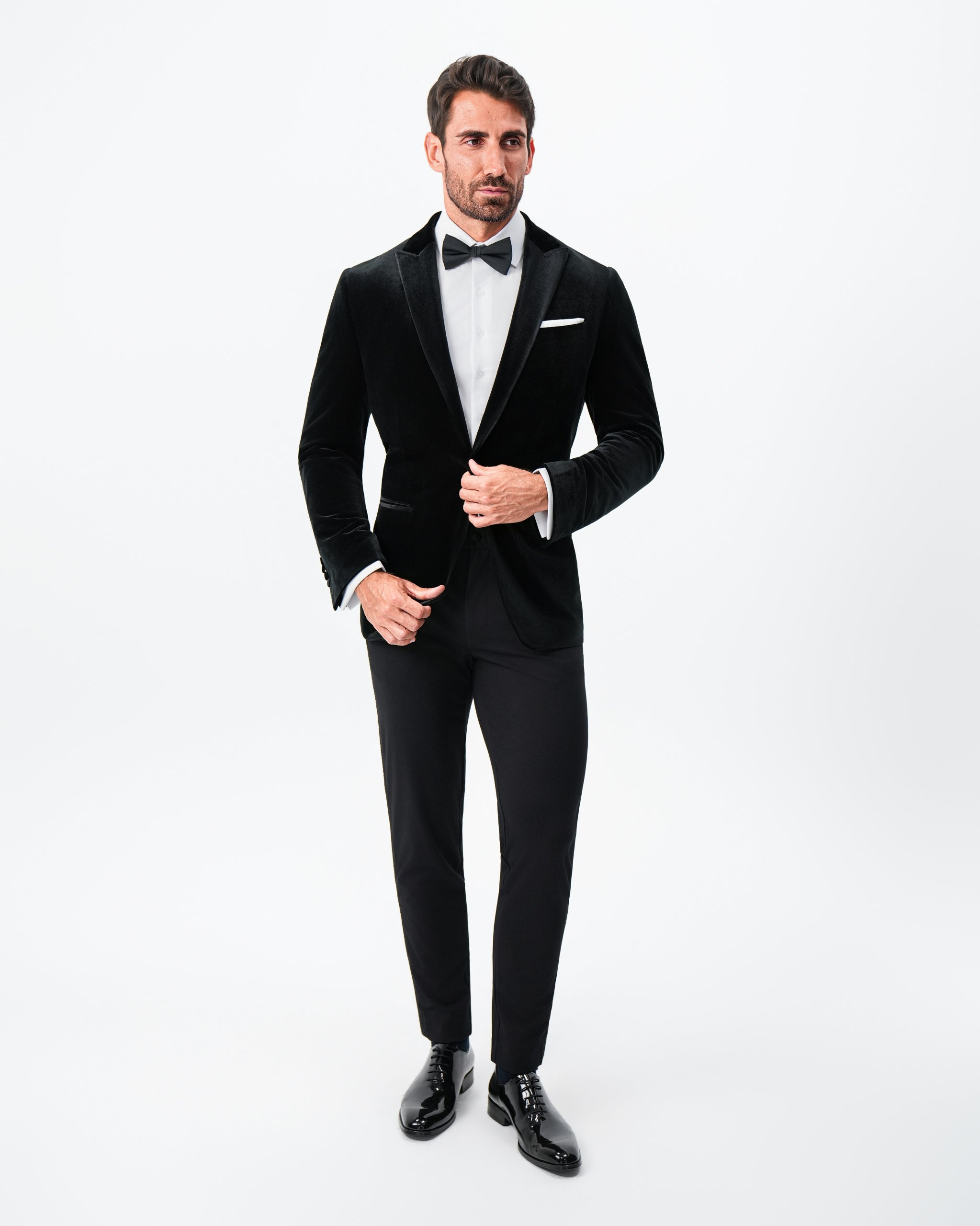 Tuxedo Jacket - Black Velvet with Peak Lapel