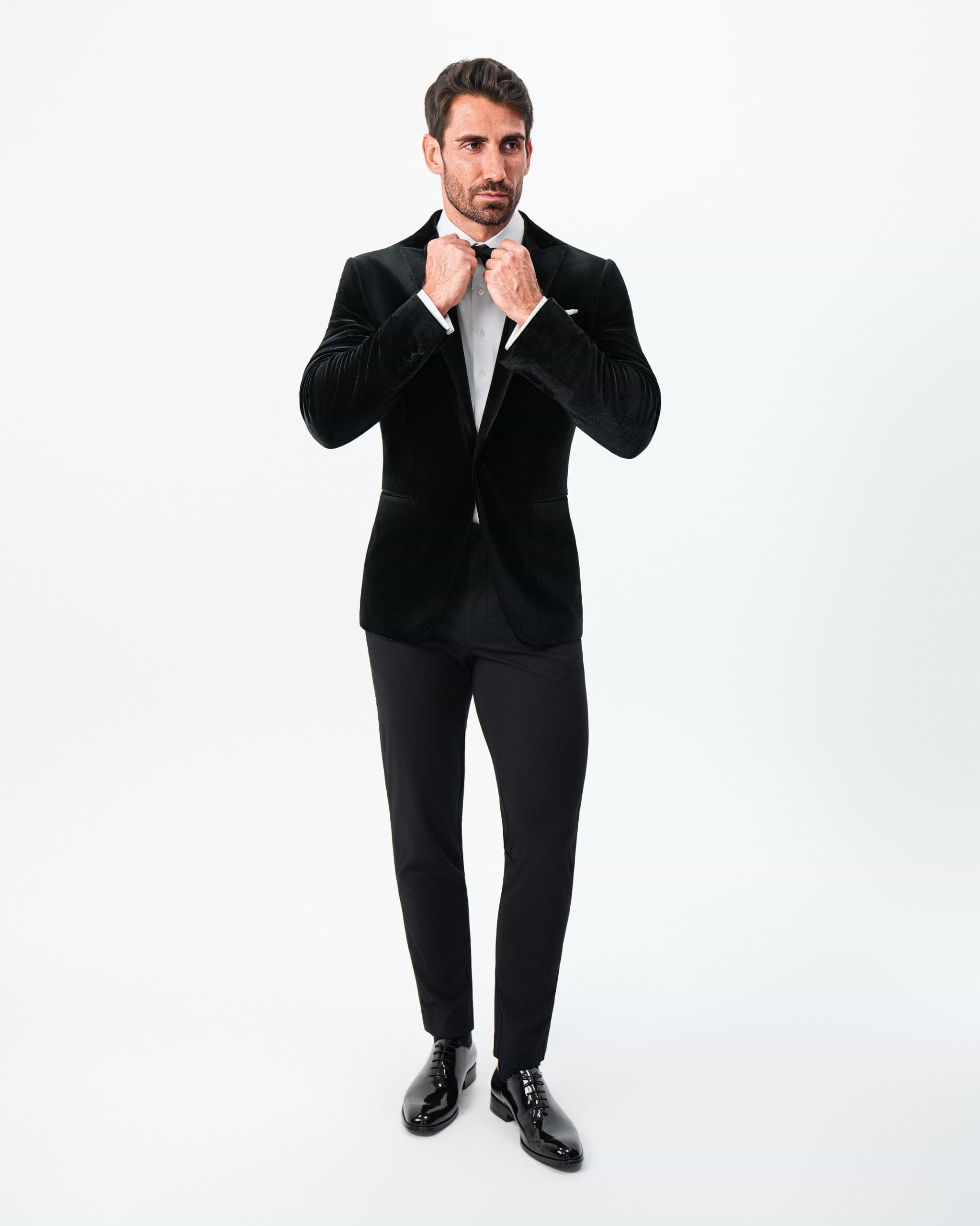 Tuxedo Jacket - Black Velvet with Peak Lapel