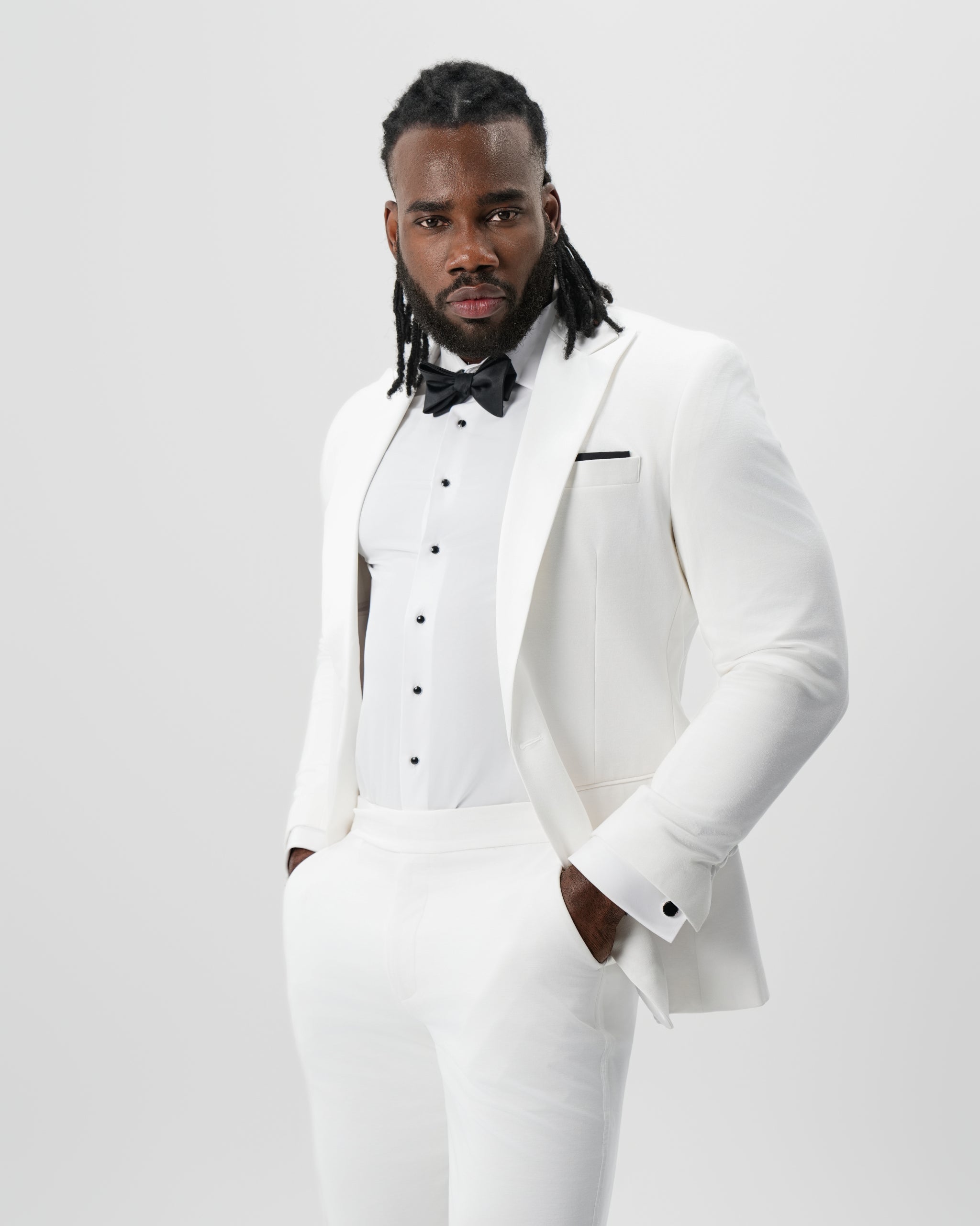 Athletic Fit Stretch Tuxedo Jacket - Solid Cream with White Peak Lapel