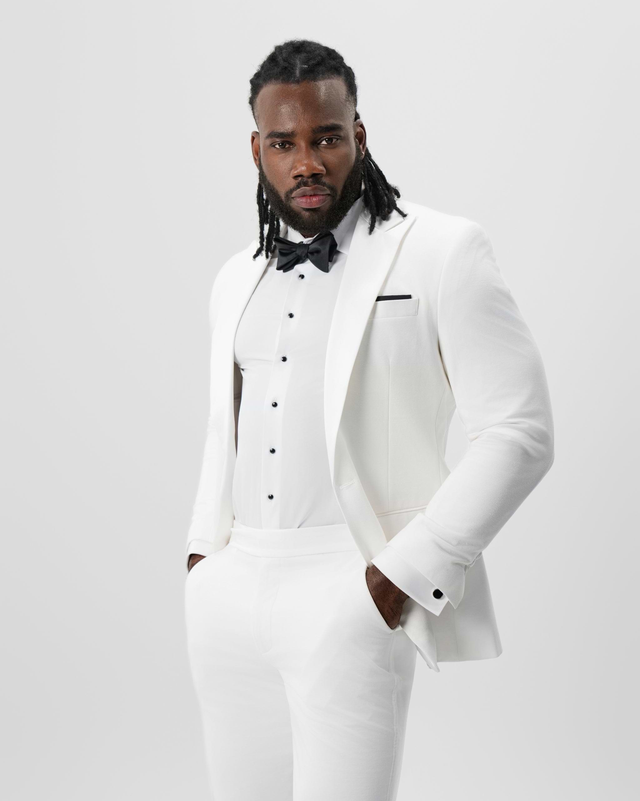 Athletic Fit Stretch Tuxedo Jacket - Solid Cream with White Peak Lapel