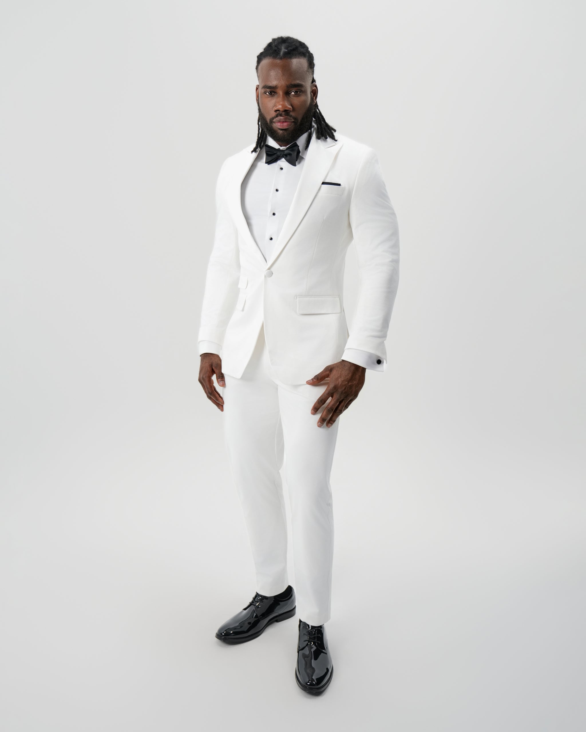 Athletic Fit Stretch Tuxedo Jacket - Solid Cream with White Peak Lapel