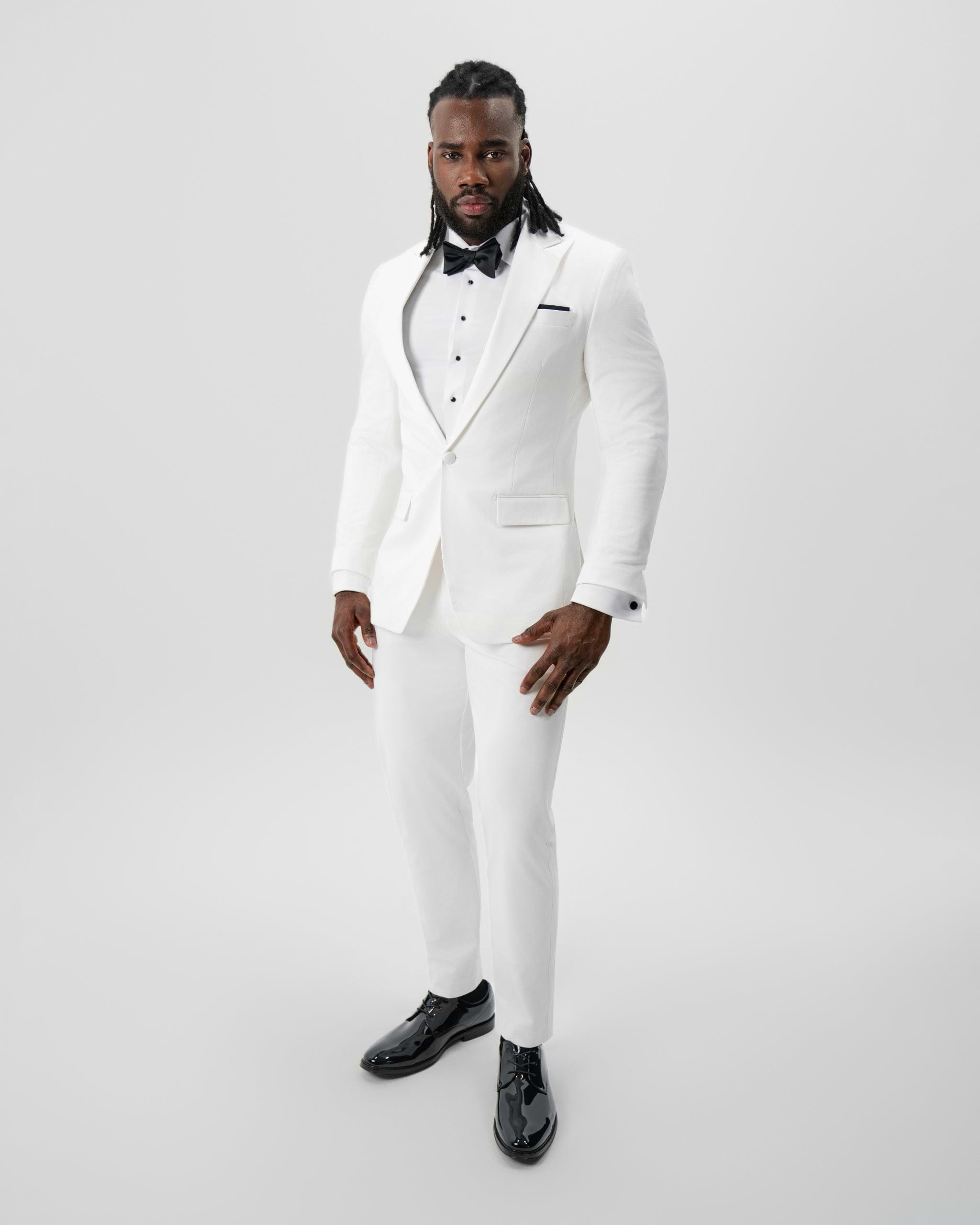Athletic Fit Stretch Tuxedo Jacket - Solid Cream with White Peak Lapel