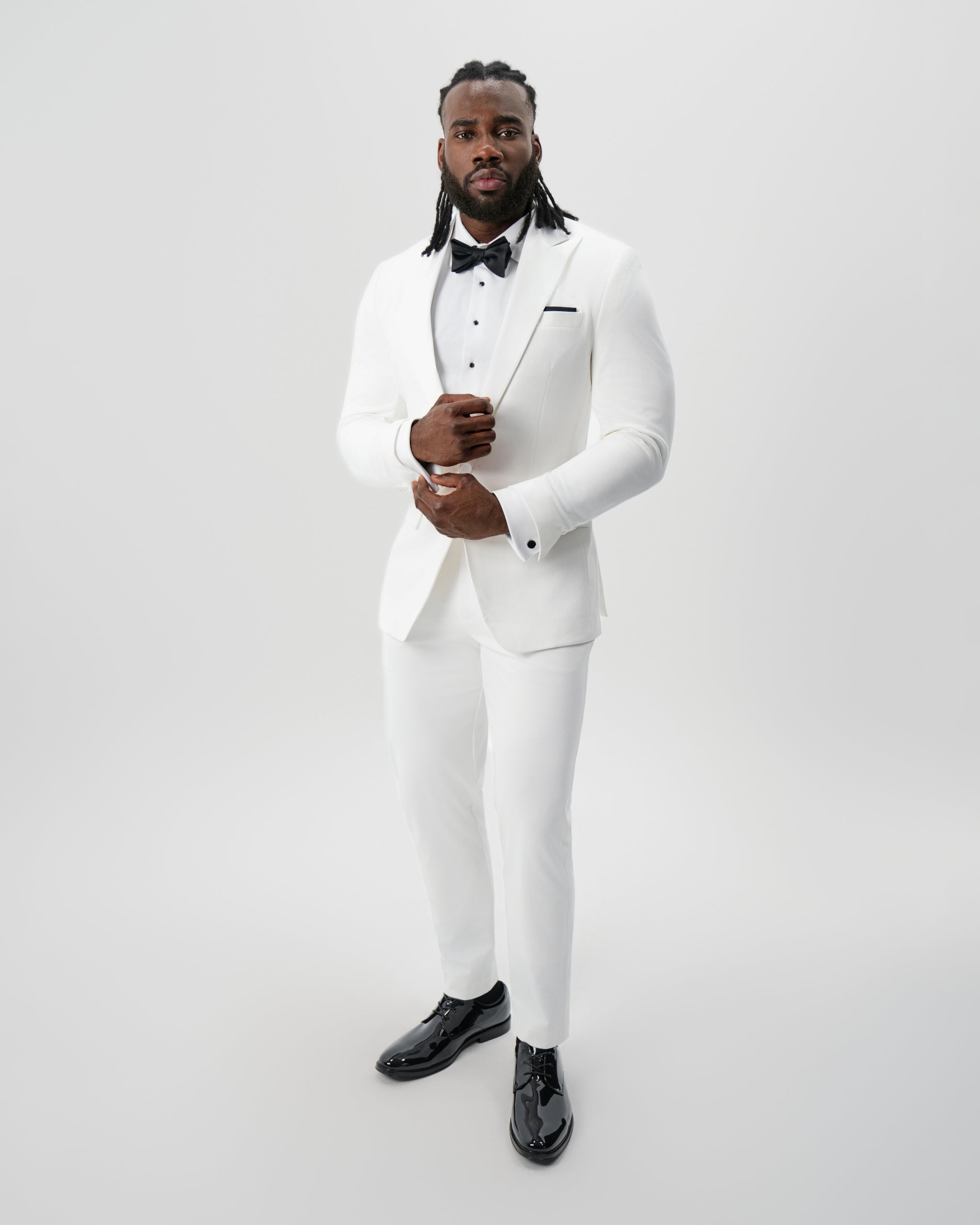 Athletic Fit Stretch Tuxedo Jacket - Solid Cream with White Peak Lapel
